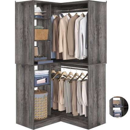 Front. Aheaplus - 36"Corner Closet Organizer: Freestanding System With 2 Rods & 8 Shelves (36"W x 16"D x 80"H) - Gray Oak.