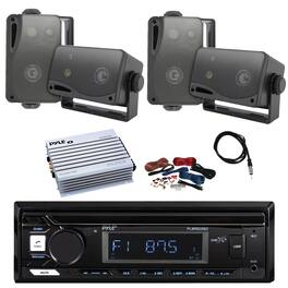 Pyle - Marine Bluetooth Stereo Receiver, 4x 3.5'' 200W 3-Way Indoor/Outdoor Audio Speakers, Amplifier w/Kit, Radio Antenna