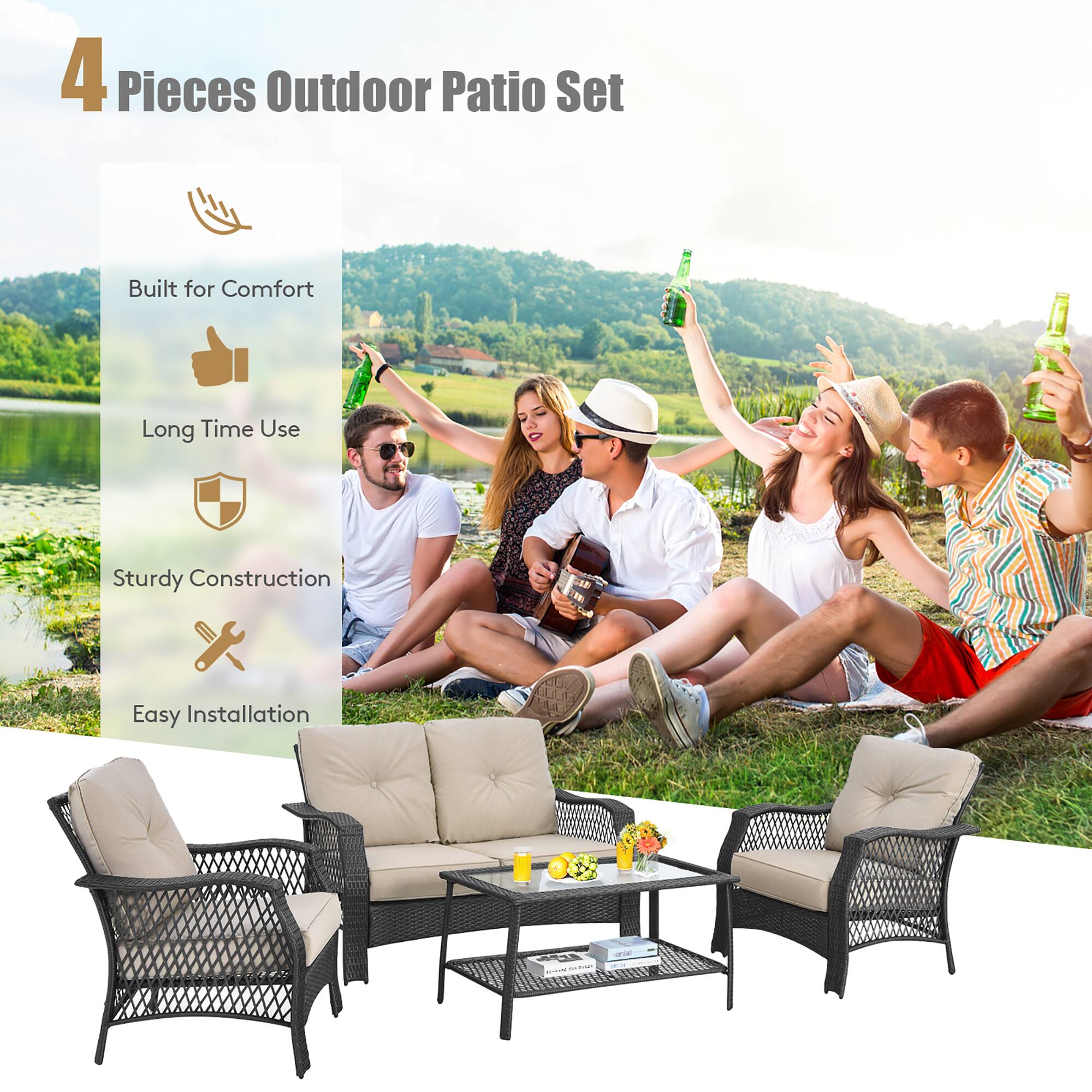4 Pieces Outdoor Patio Set

- Built for Comfort
- Long Time Use
- Sturdy Construction
- Easy Installation