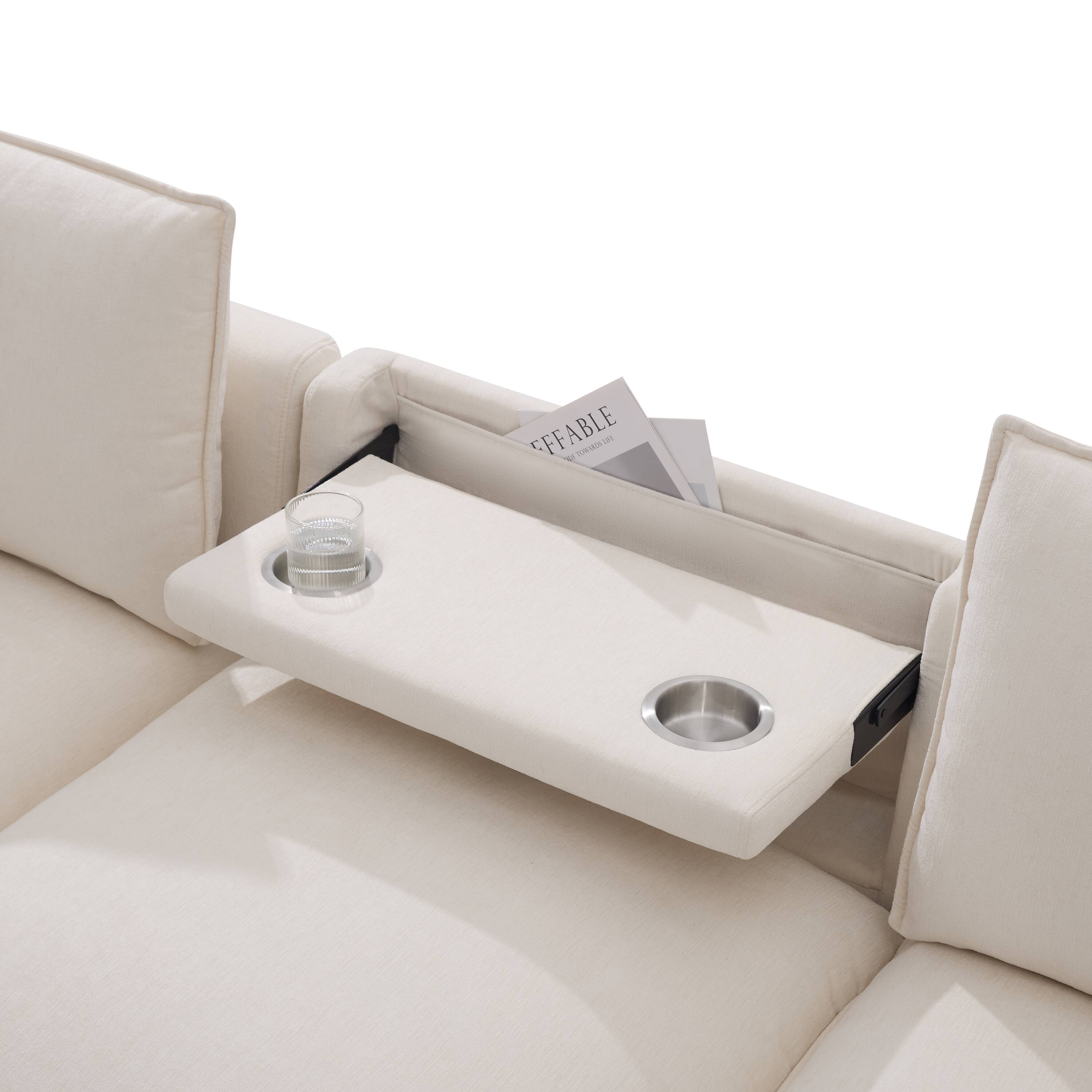 Alt View 6. Whisen - Modular U-Shaped Sectional Sofa with Fold-down Backrest Table & Cup Holders for Living Room - Beige.