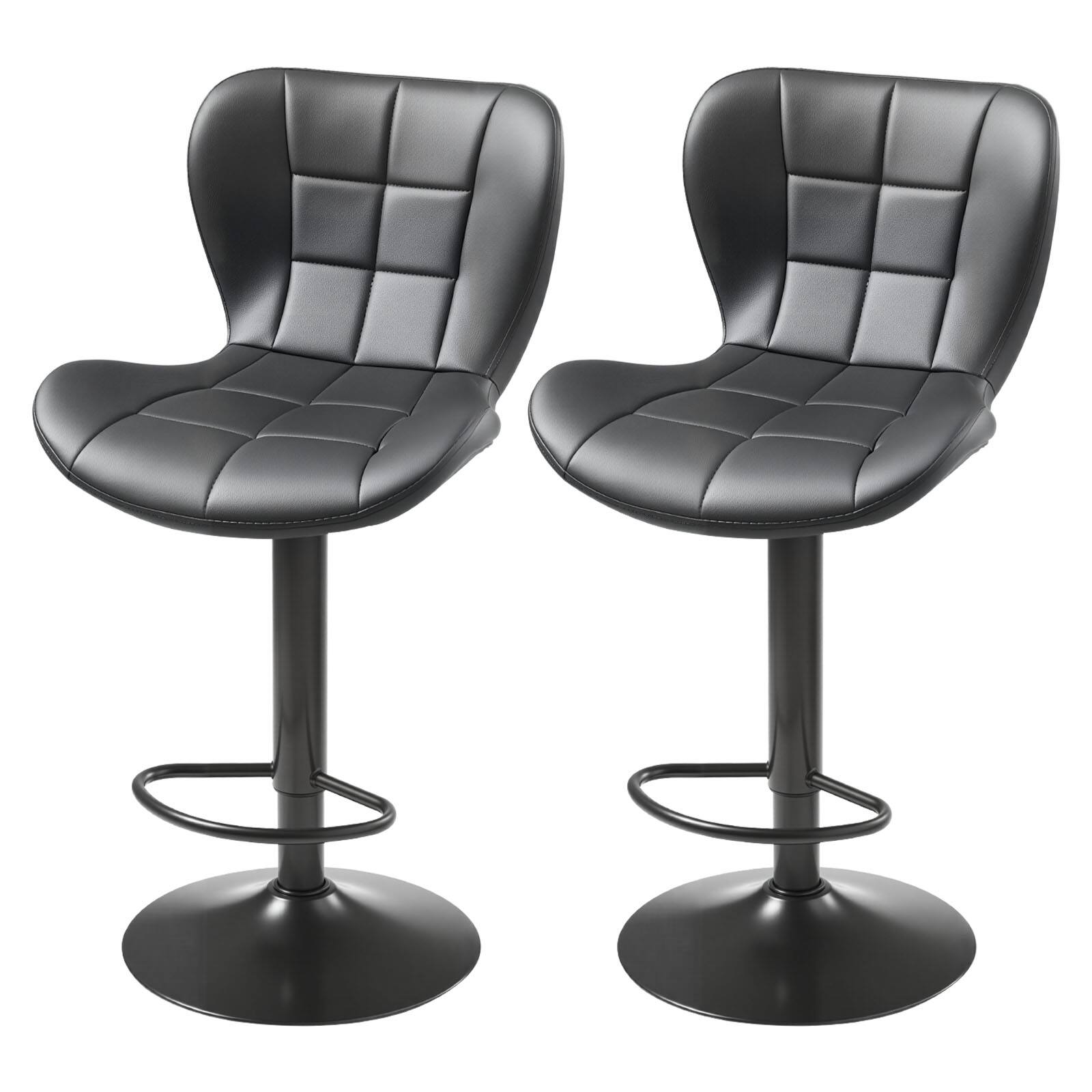 Front. VEVOR - Set of 2 Modern PU Leather Counter Height Stools, Swivel Bar Chairs with Backrest and Footrest, Adjustable Height - Black.