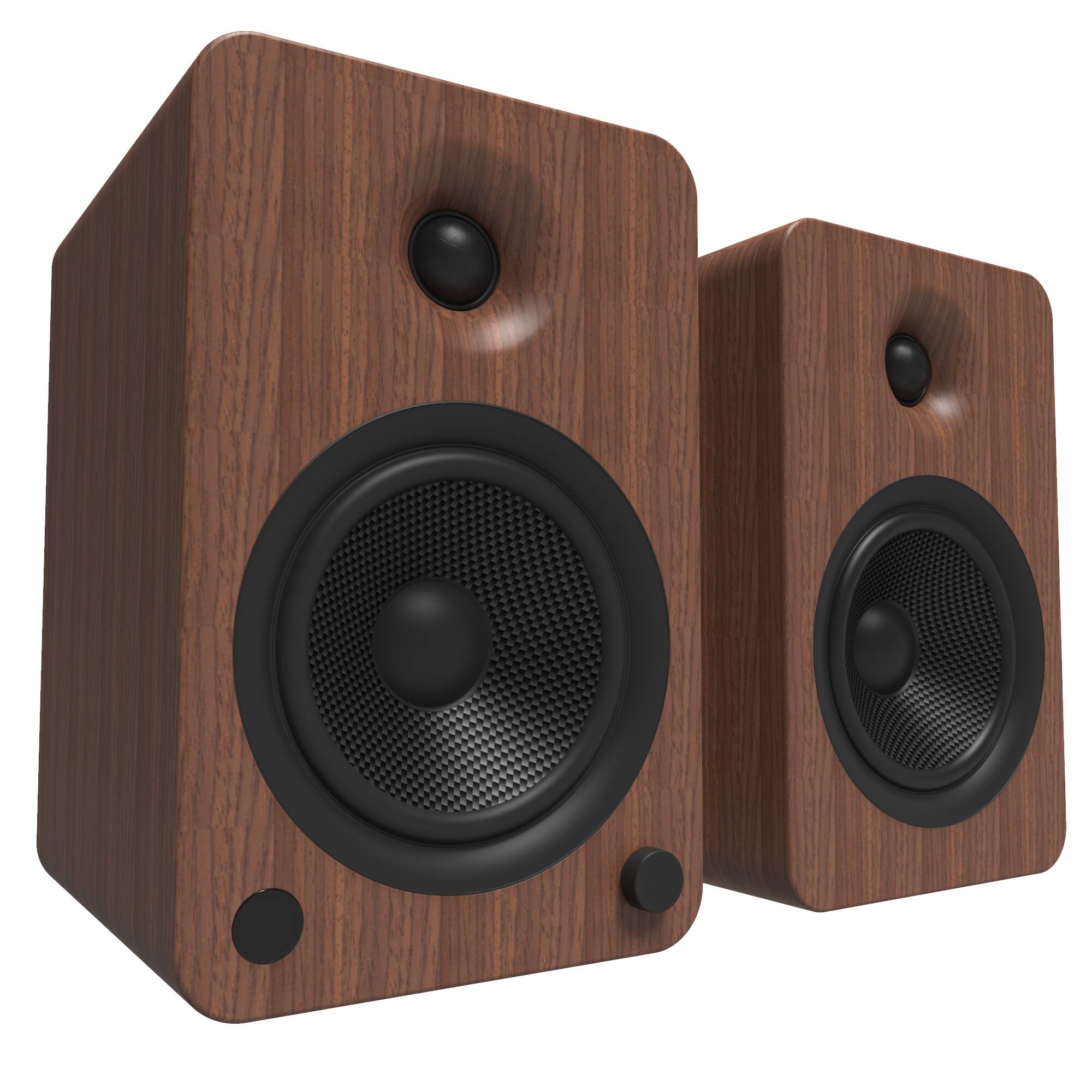 Angle. Kanto - YU6 200W Powered Bookshelf Speakers with Bluetooth® and Phono Preamp - Pair - Walnut.