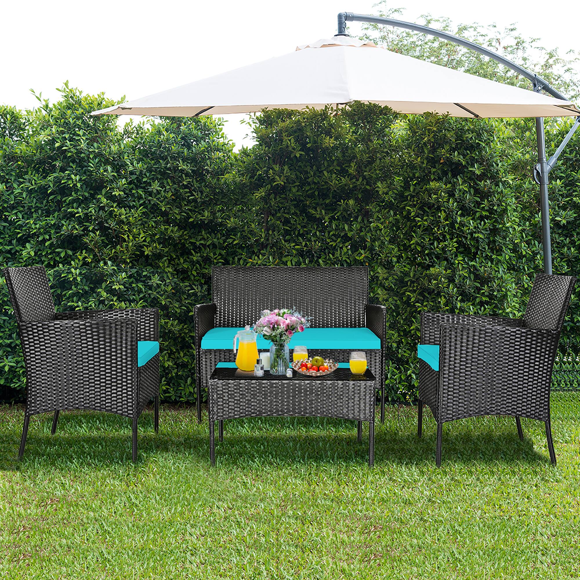 Alt View 2. Costway - Costway 8PCS Patio Rattan Furniture Set Cushioned Sofa Coffee Table Backyard - Multicolor.