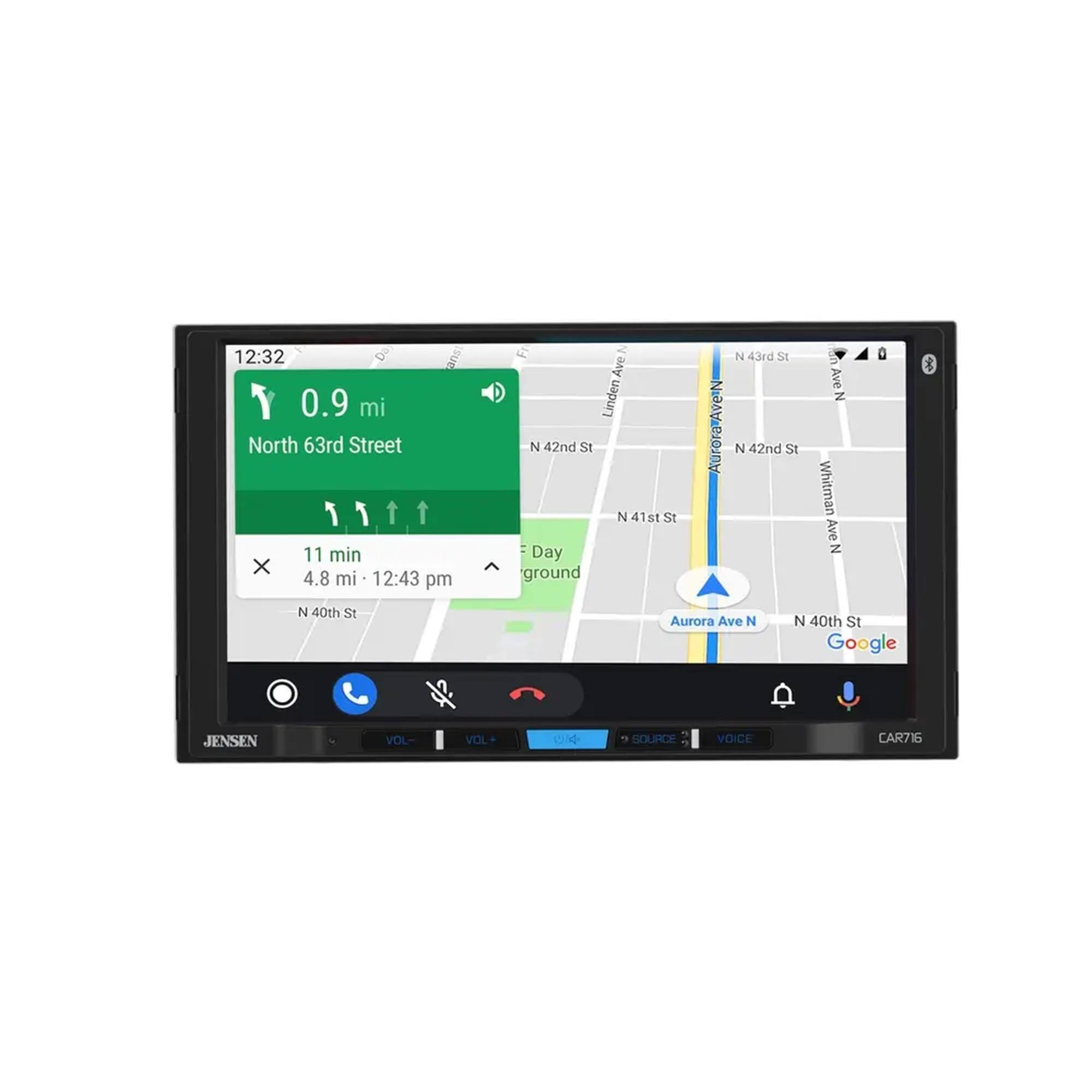 12:32 Da SUC + 0.9 mi North 63rd Street 1 11 min X 4.8 mi 12:43 pm a A Ave Linden N 42nd St N 41st St Day ground Auroral Ave N 43rd St N 42nd St UP Ave N Whitman Ave N N 40th St Aurora Ave N N 40th St Google JENSEN VOL- VOL- 04 SOURCE VOICE CAR716