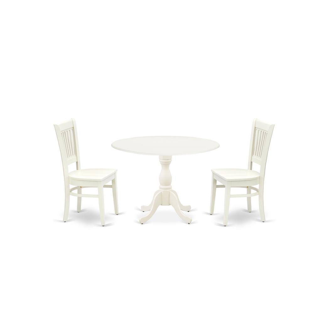 Left. East West Furniture - East West Furniture - DMVA3-LWH-W - 3-Pc Dining Room Table Set- 2 Wooden Chairs with Wooden Seat and Slatted Chair Back - Linen White.
