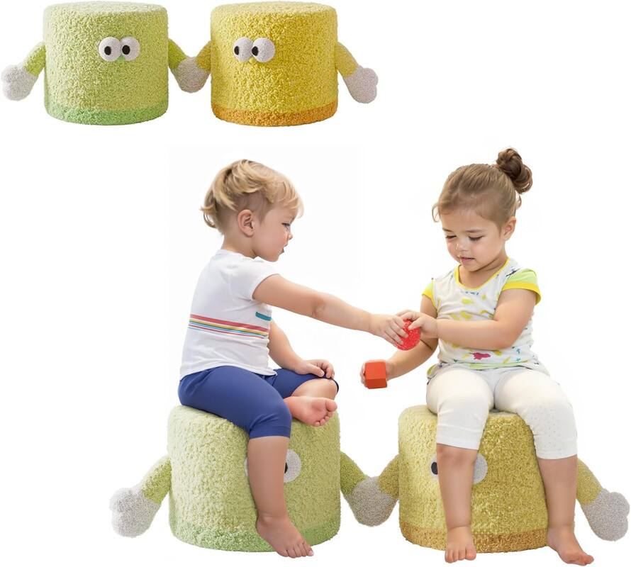 Front. wowmax - 2-Pack Holding Hands Kids Chairs - Soft Foam Seats for Toddlers, Valentine's Gift for Boys & Girls - Green and Yellow.