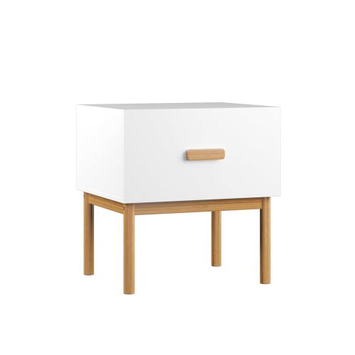 Alt View 3. LUCKY ONE - Assembled White Nightstand 1-Drawer Solid Pine Legs - White.