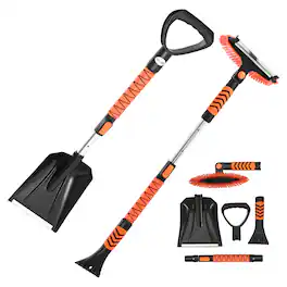 VEVOR - Snow Shovel and Snow Brush, 42 in Extendable Snows Broom & Ice Scraper with 180° Pivoting Brush Head, Non-Slip Grip - Black+Orange