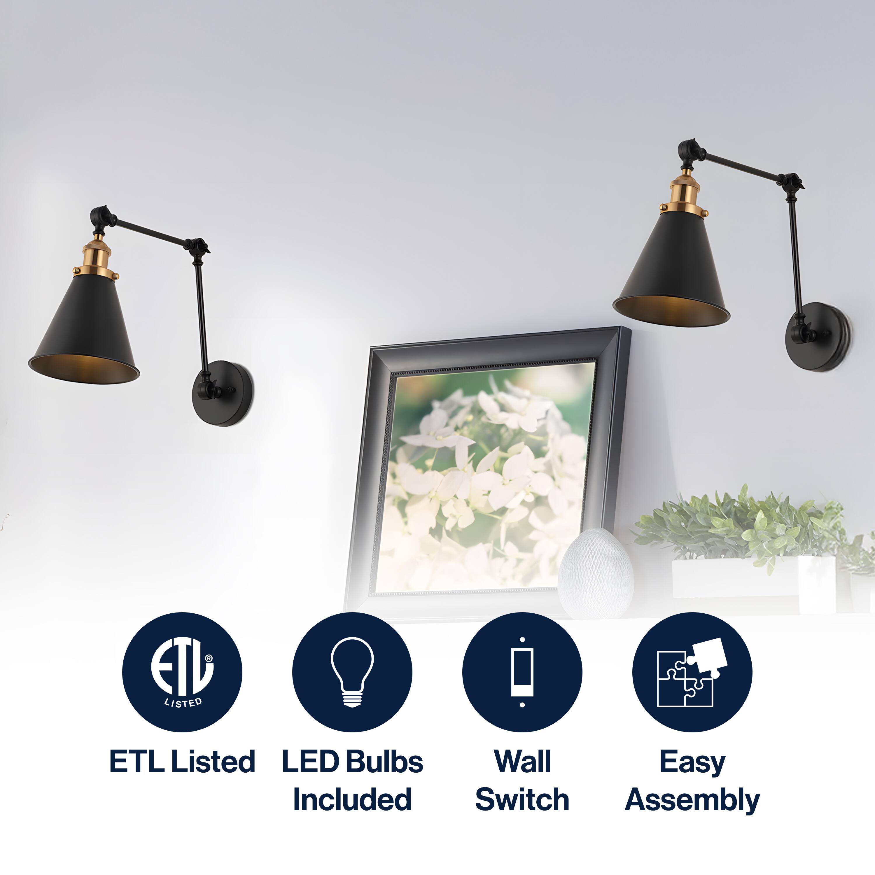ETL Listed LED Bulbs Included Wall Switch Easy Assembly