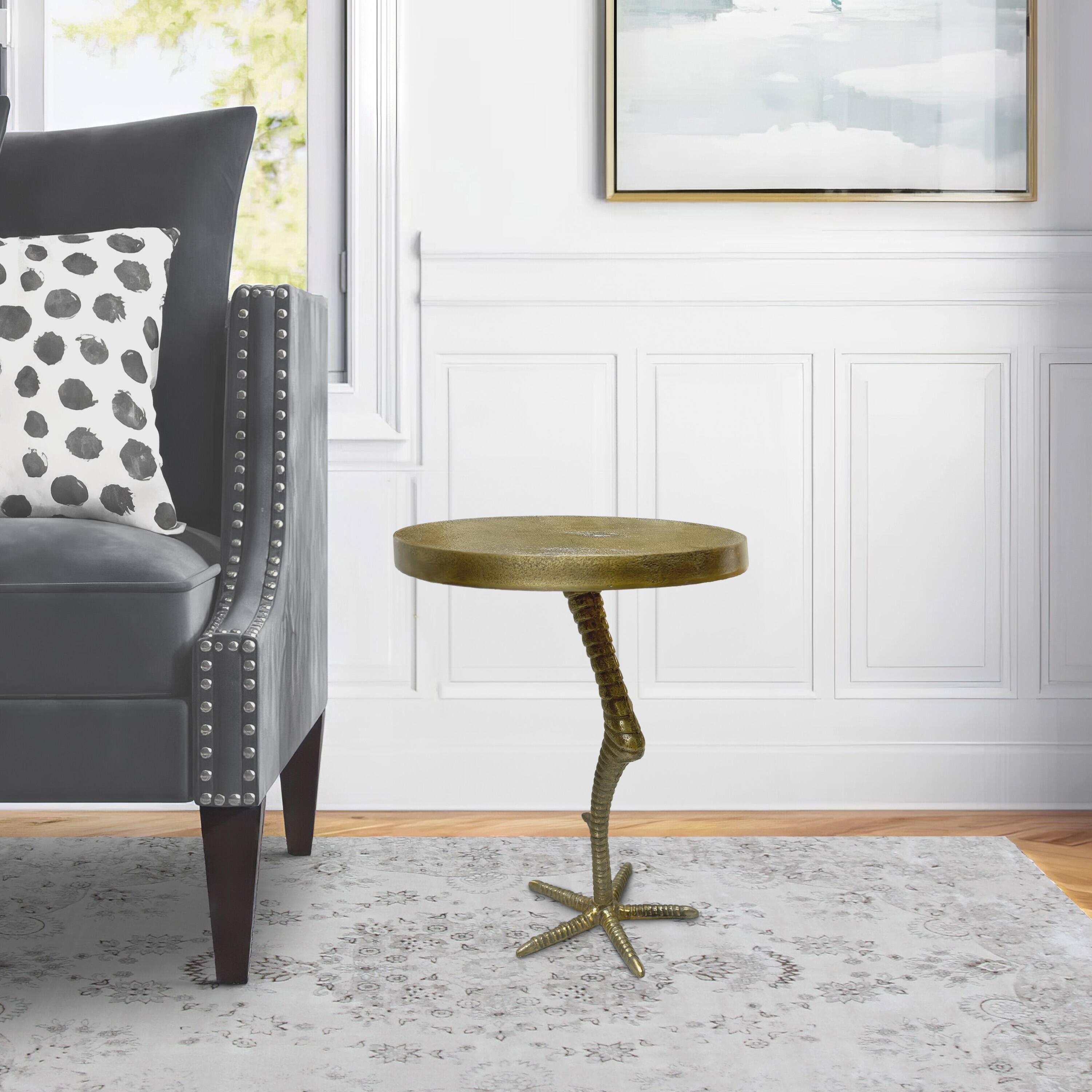 Alt View 9. Manhattan Lane - 19 Inch Side End Table, Antique Brass Aluminum Cast, Round Top with Handcrafted Textured Crane Leg Stem - Brass.
