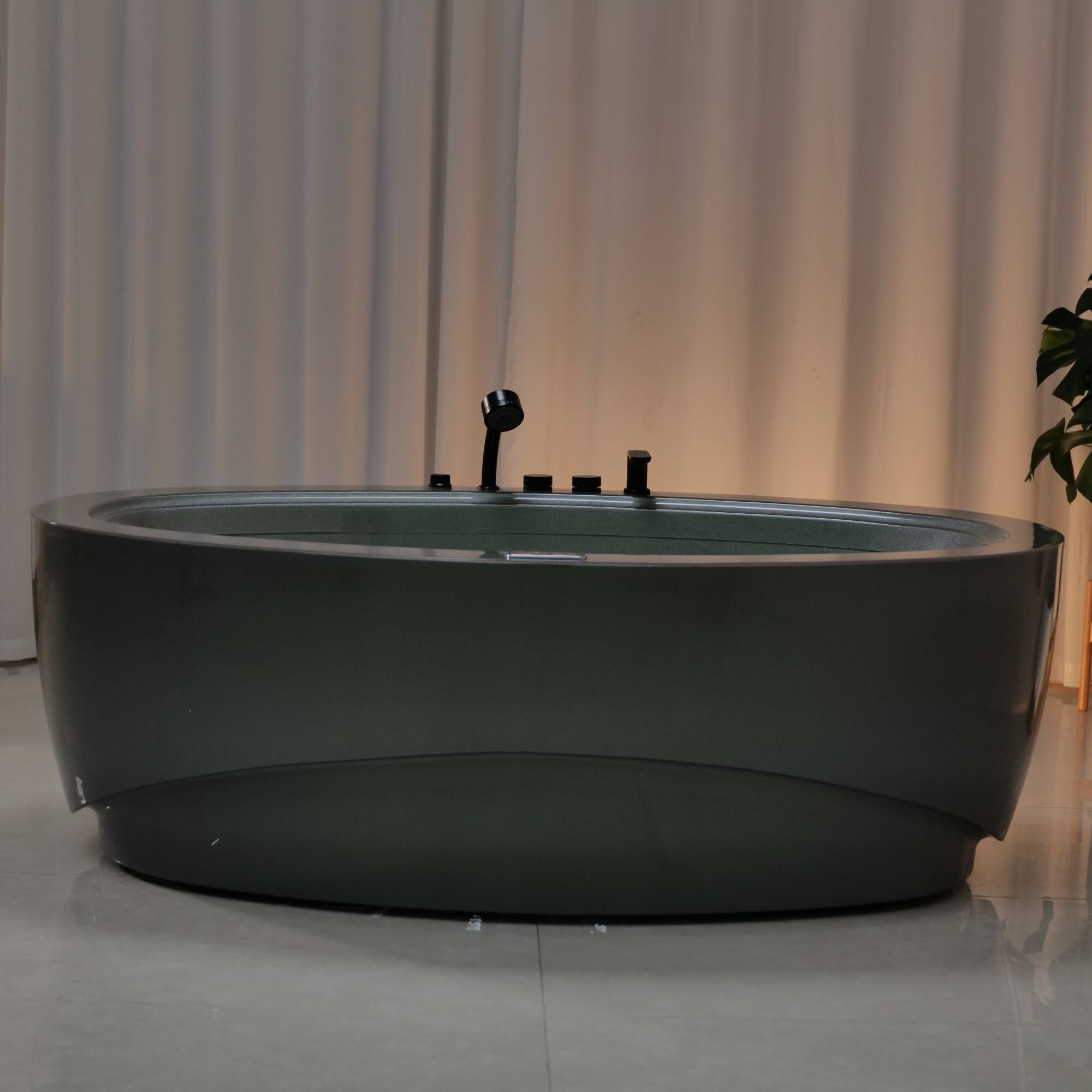 Alt View 2. Empava - 74.8 in. x 44.9 in. Oval Center Drain Combination Whirlpool Water/Air Bathtub - Tub filler - Waterfall - Lights in Green - Green.