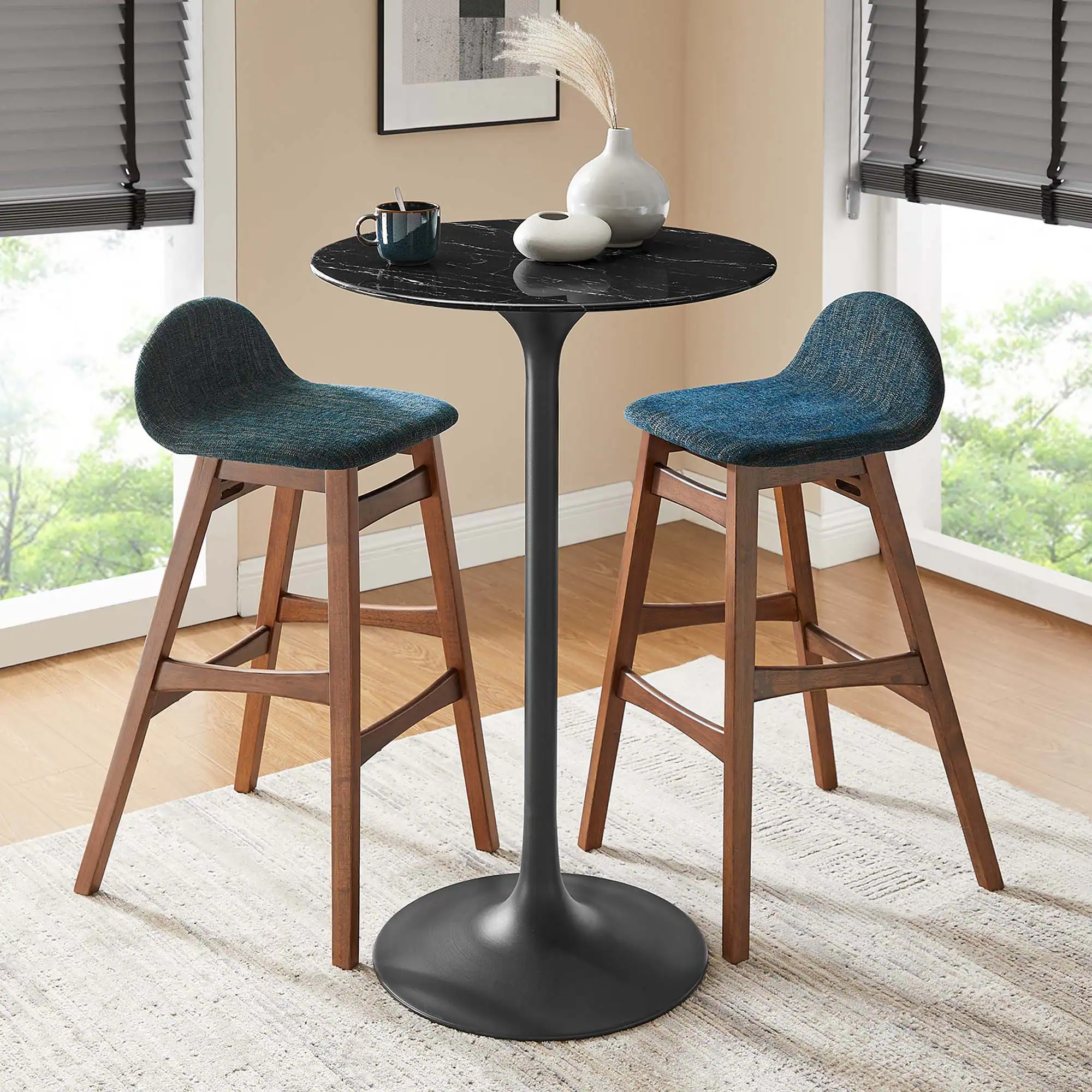 Modway - Lippa Round Artificial Marble Bar Table - Black Black