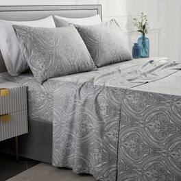 Sweet Home Collection - Paisley 4 Piece Printed Sheet Set, Double Brushed Microfiber, King - Gray