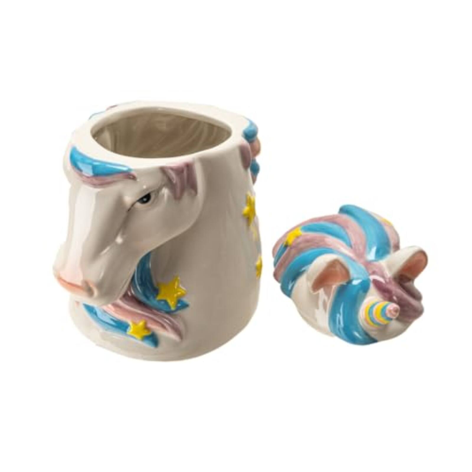Alt View 4. Pacific Trading - Magical Unicorn Ceramic Cookie Jar, White with Pink and Blue Mane, Yellow Stars, Decorative Kitchen Storage Container - White.
