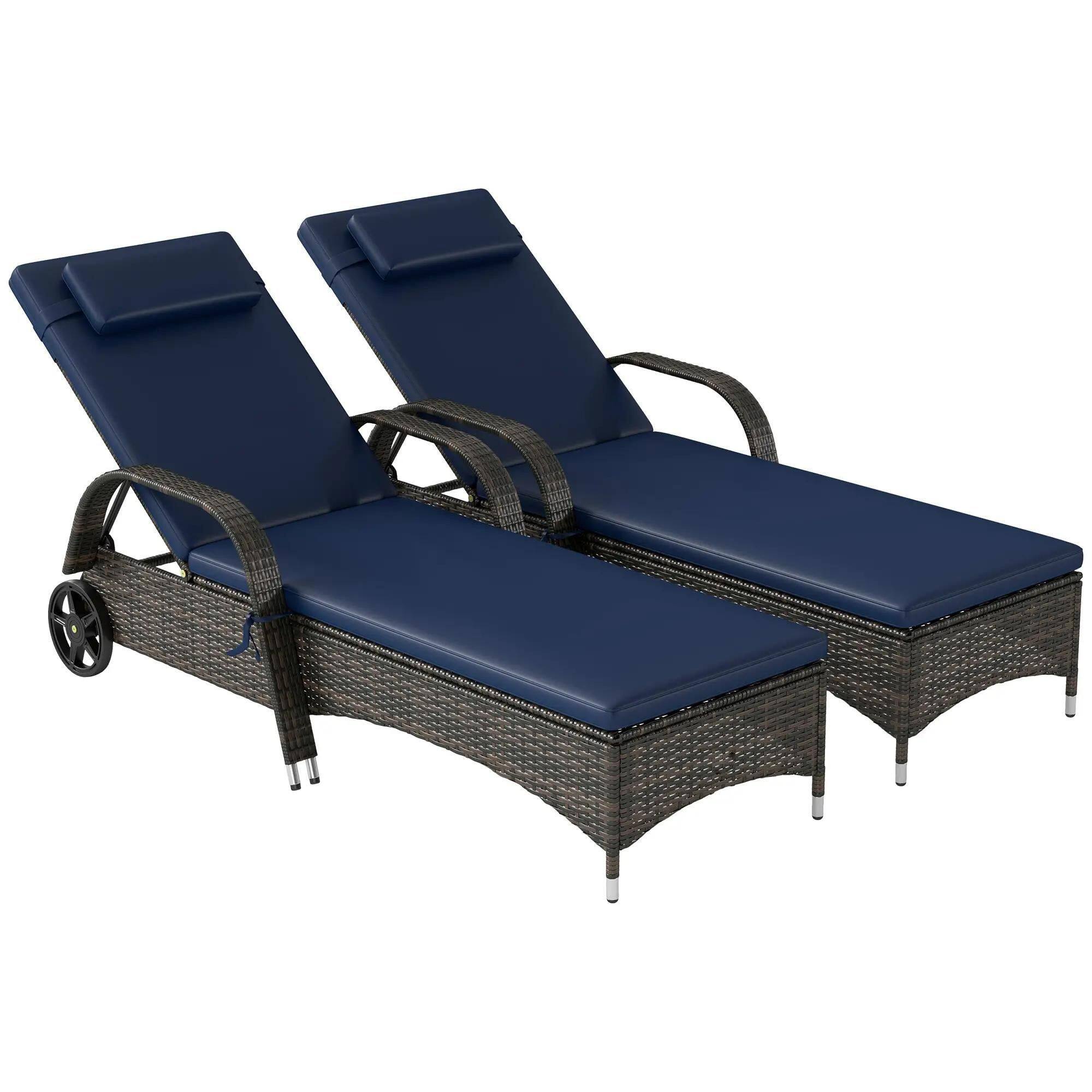 Angle. Resenkos - Resenkos DualReclining Chaise Lounge Chairs, Deluxe Cushioned Comfort With Pillow & Headrest, Mixed Brown and Dark Blue - Mixed Brown and Dark Blue.