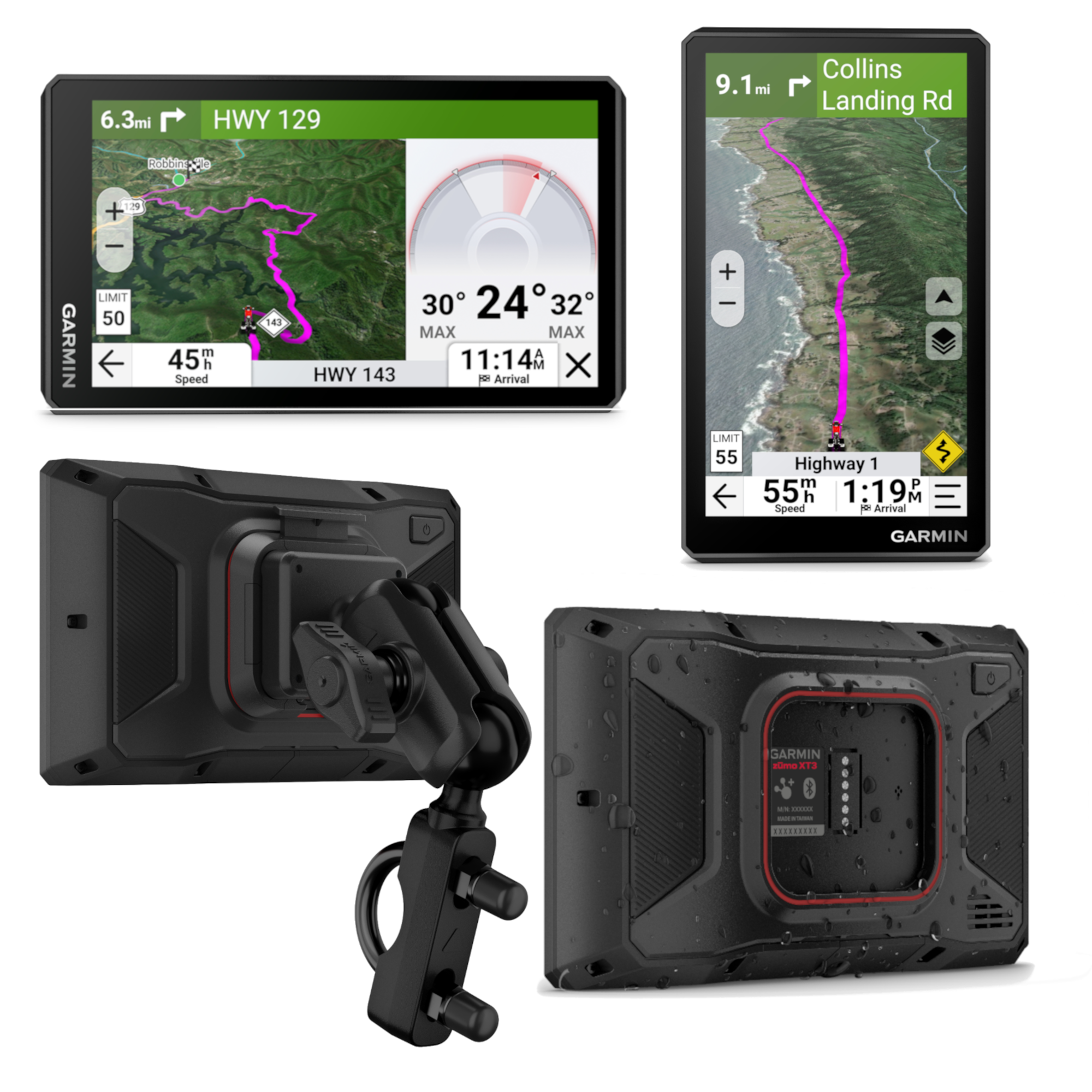 6.3mi HWY 129  
9.1mi Collins Landing Rd  
Robbins  
13+  

GARMIN  
LIMIT 50  
45m Speed  
HWY 143  
30 24 32 MAX  
11:14 M  
Arrival  

GARMIN  
LIMIT 55  
55m Speed  
Highway 1  
1:19 M  
Arrival  

GARMIN