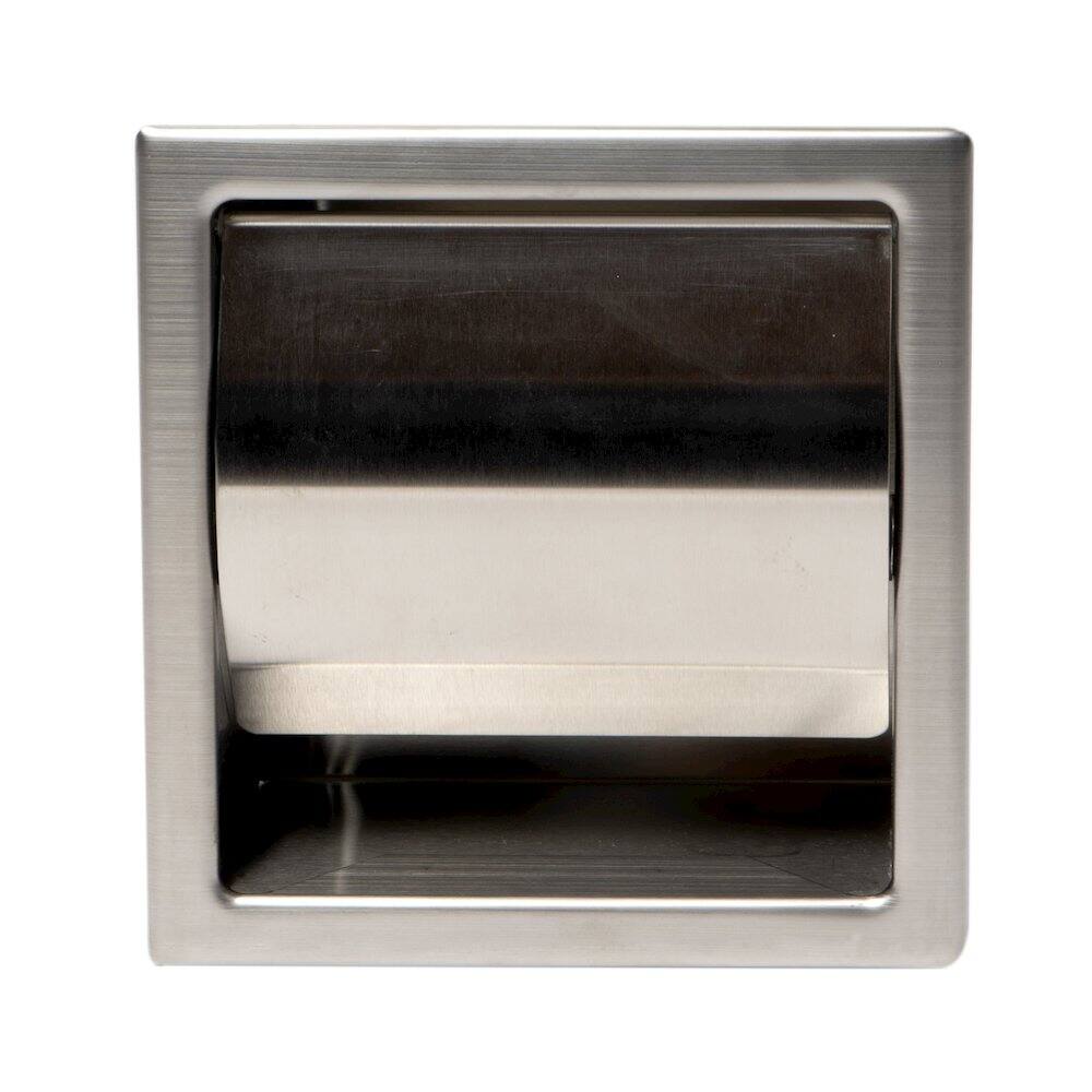 Back. Alfi - Brushed Stainless Steel Recessed Toilet Paper Holder with Cover - Silver.