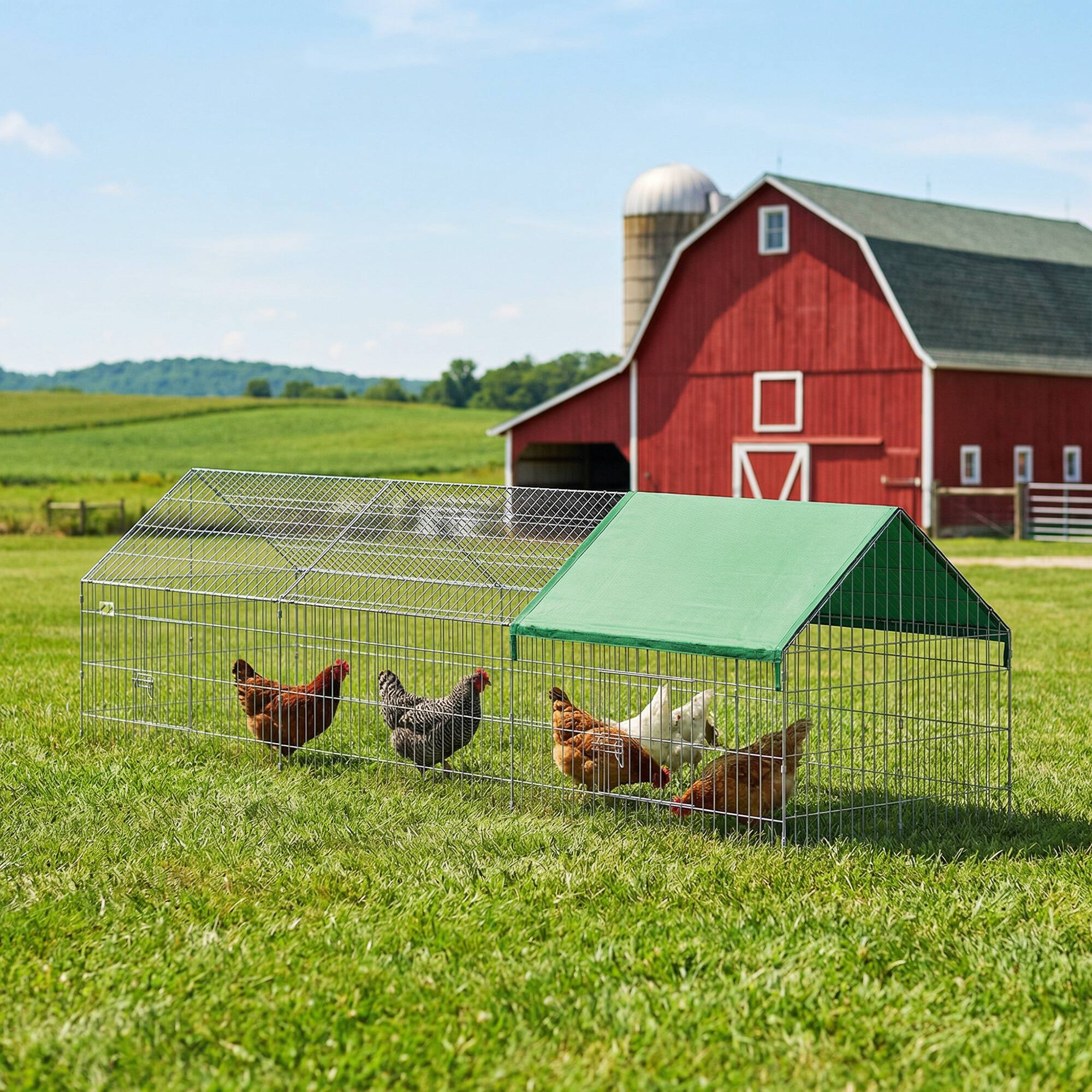 Alt View 1. Pawhut - Chicken Coop with Cover for Backyard Small Animals Duck Rabbit - Green.