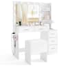 Costway - 43.5" Makeup Table Set Vanity Desk with Storage Stool Power Outlets 2 Open Shelves - White