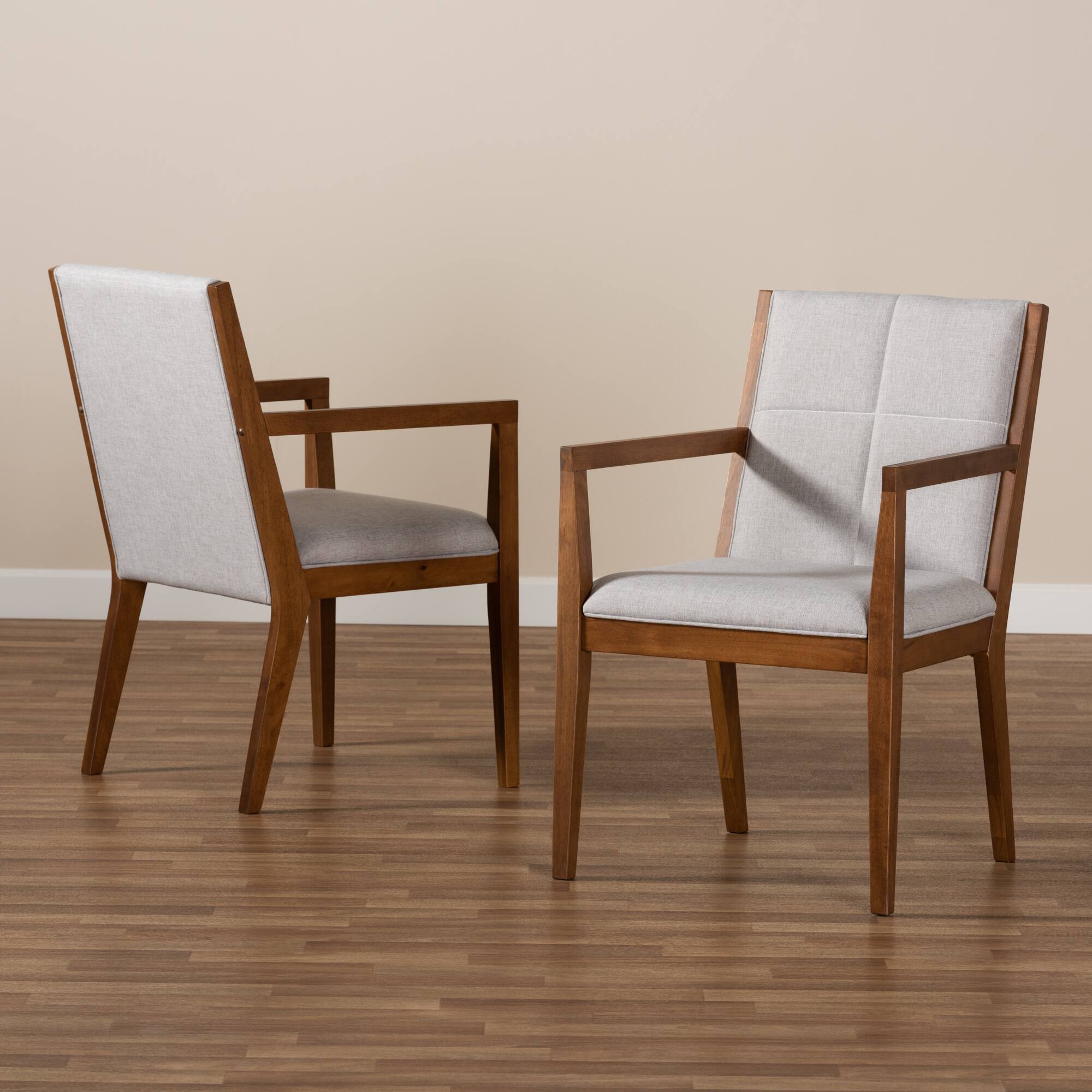 Alt View 4. Baxton Studio - Theresa Mid-Century Modern Fabric Upholstered and Walnut Finished Wood 2-Piece Living Room Accent Chair Set - Greyish Beige/Walnut Brown.