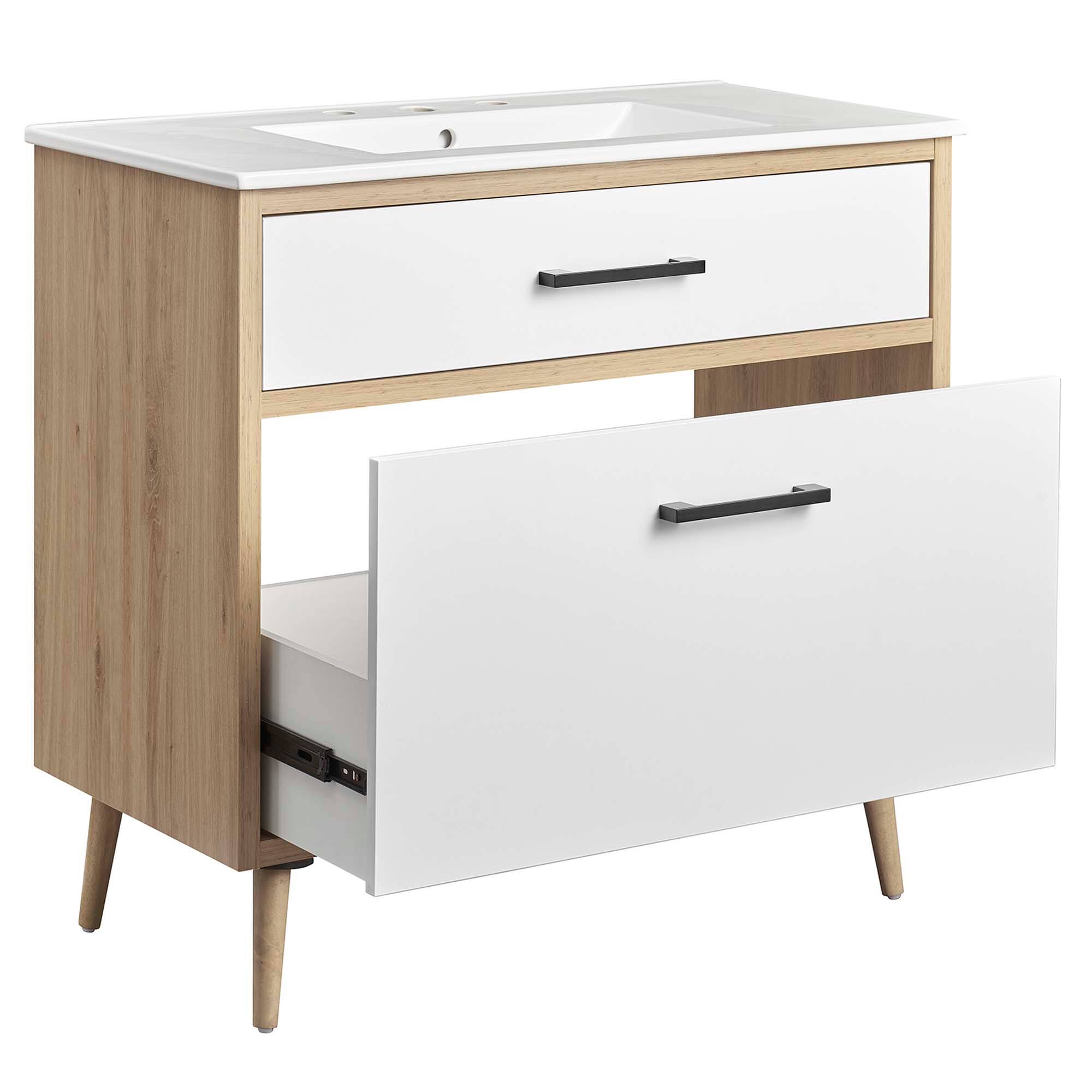 Alt View 6. Modway - Maverick Bathroom Vanity Basin Included by Modway - White Oak.