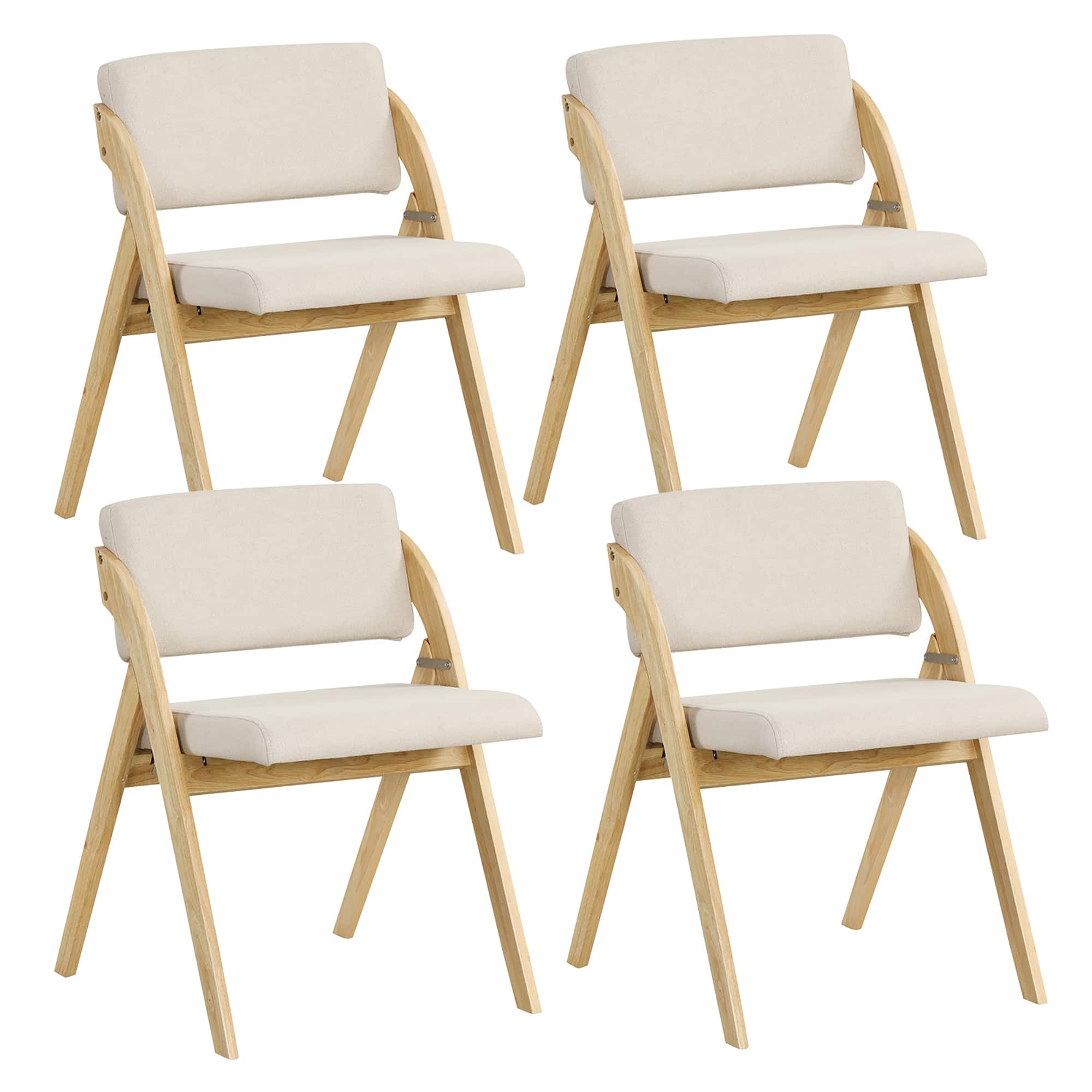 Gymax - Set of 4 Dining Chairs Folding Kitchen Chair w/ Rubber Wood Legs Padded Seat - Natural & Beige