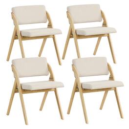 Gymax - Set of 4 Dining Chairs Folding Kitchen Chair w/ Rubber Wood Legs Padded Seat - Natural & Beige