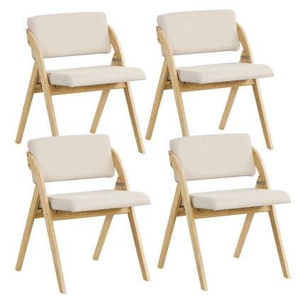 Front. Gymax - Gymax Set of 4 Dining Chairs Folding Kitchen Chair w/ Rubber Wood Legs Padded Seat Natural & Beige - Natural & Beige.