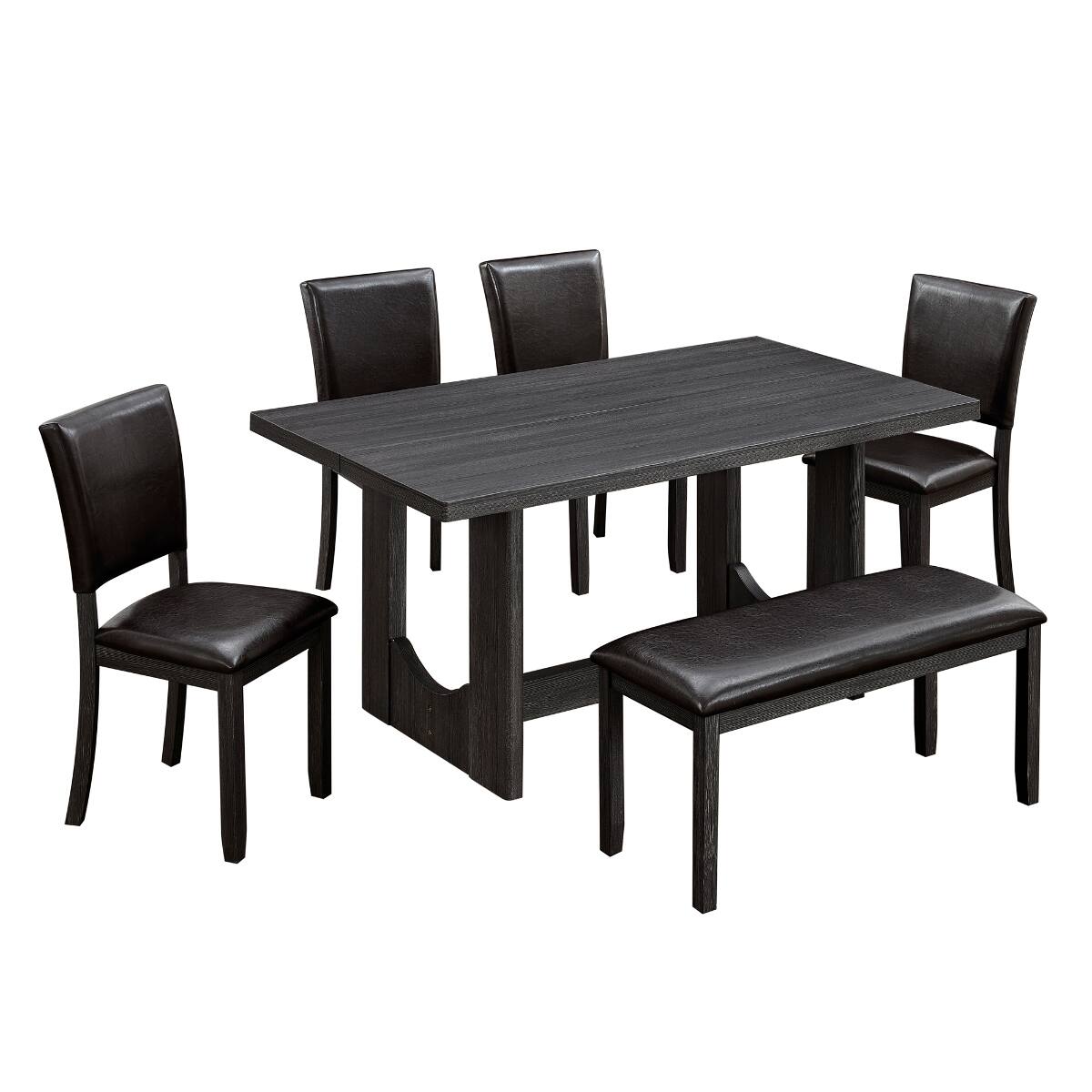 Alt View 8. Loheer - Loheer 6 Piece Dining Table Set With Bench, Modern Farmhouse Rectangular Table, Antique Black and Brown - Antique Black and Brown.