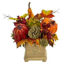 BreeBe - 11” Pumpkin, Gourd, Berry and Maple Leaf Arrangement - Multi