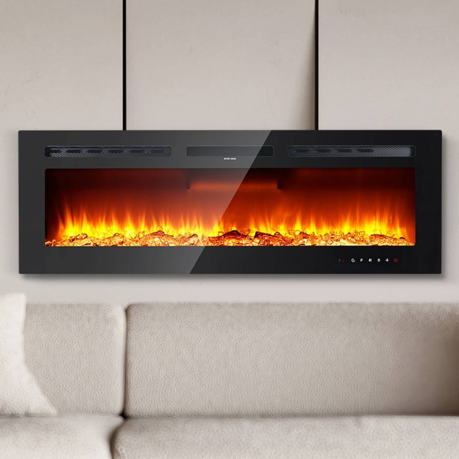 Front. Qeetex - 50" Electric Fireplace Heater Recessed Wall Mounted with Remote for Bedroom Living Room.