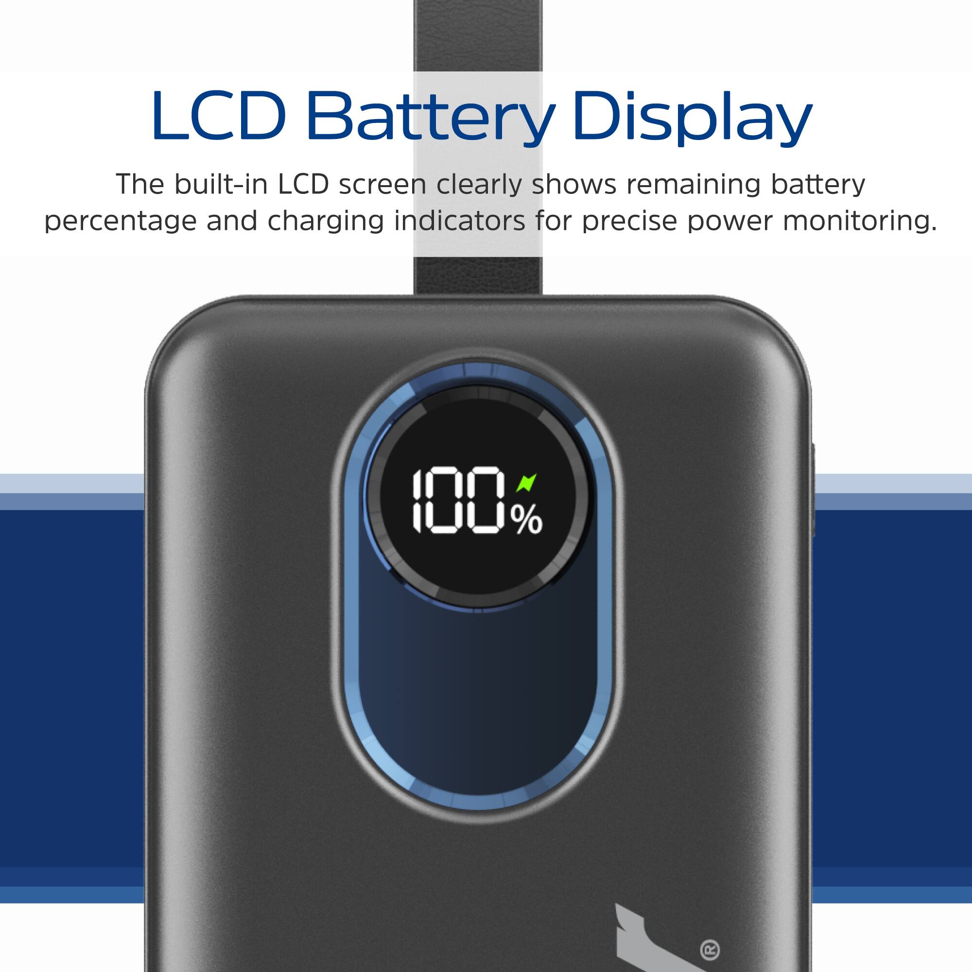 LCD Battery Display

The built-in LCD screen clearly shows remaining battery percentage and charging indicators for precise power monitoring.