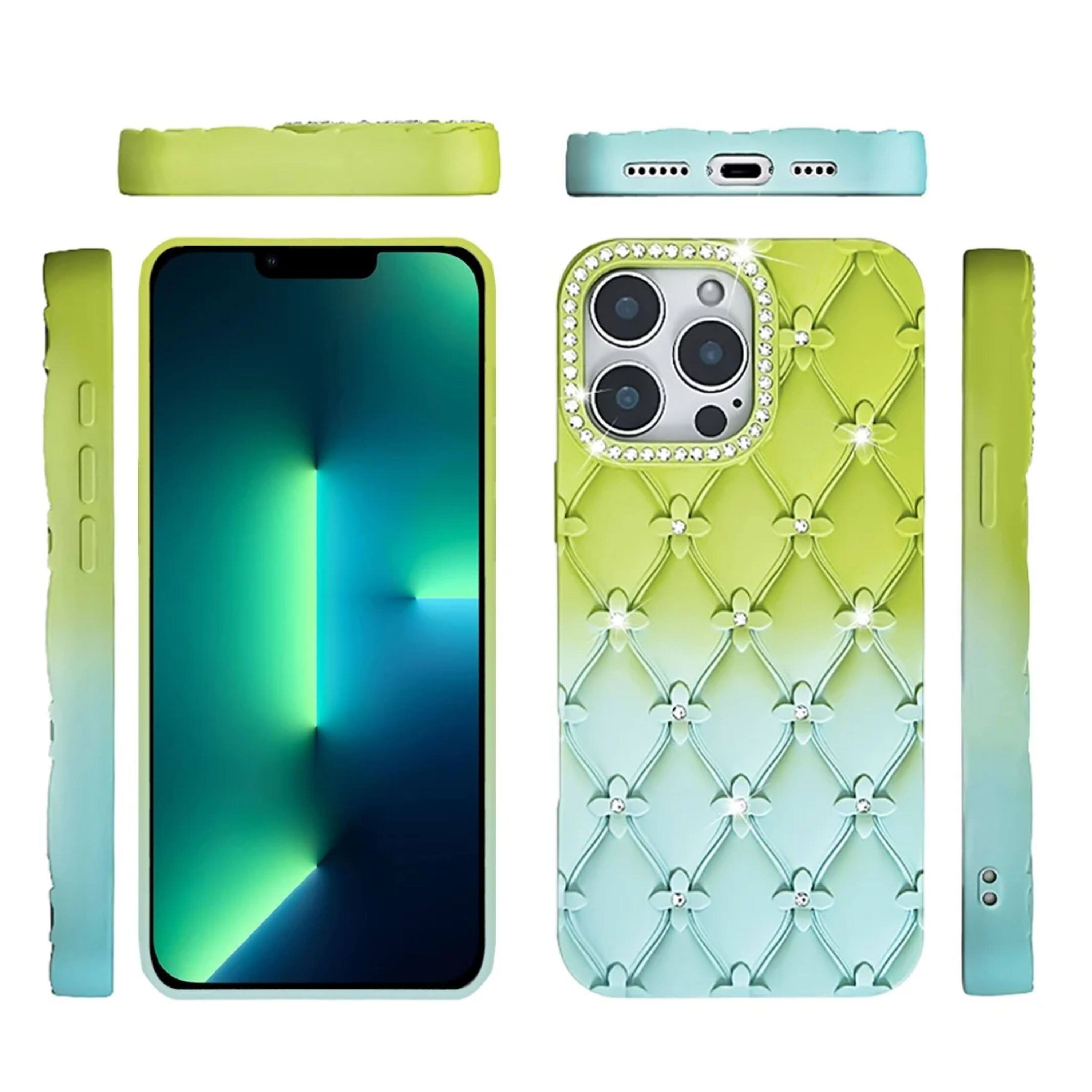 Back. Kitcheniva - Shockproof Diamond Quilted Pattern Phone Case For iPhone 13 Pro Max Light Green/Teal - Light Green/Teal.