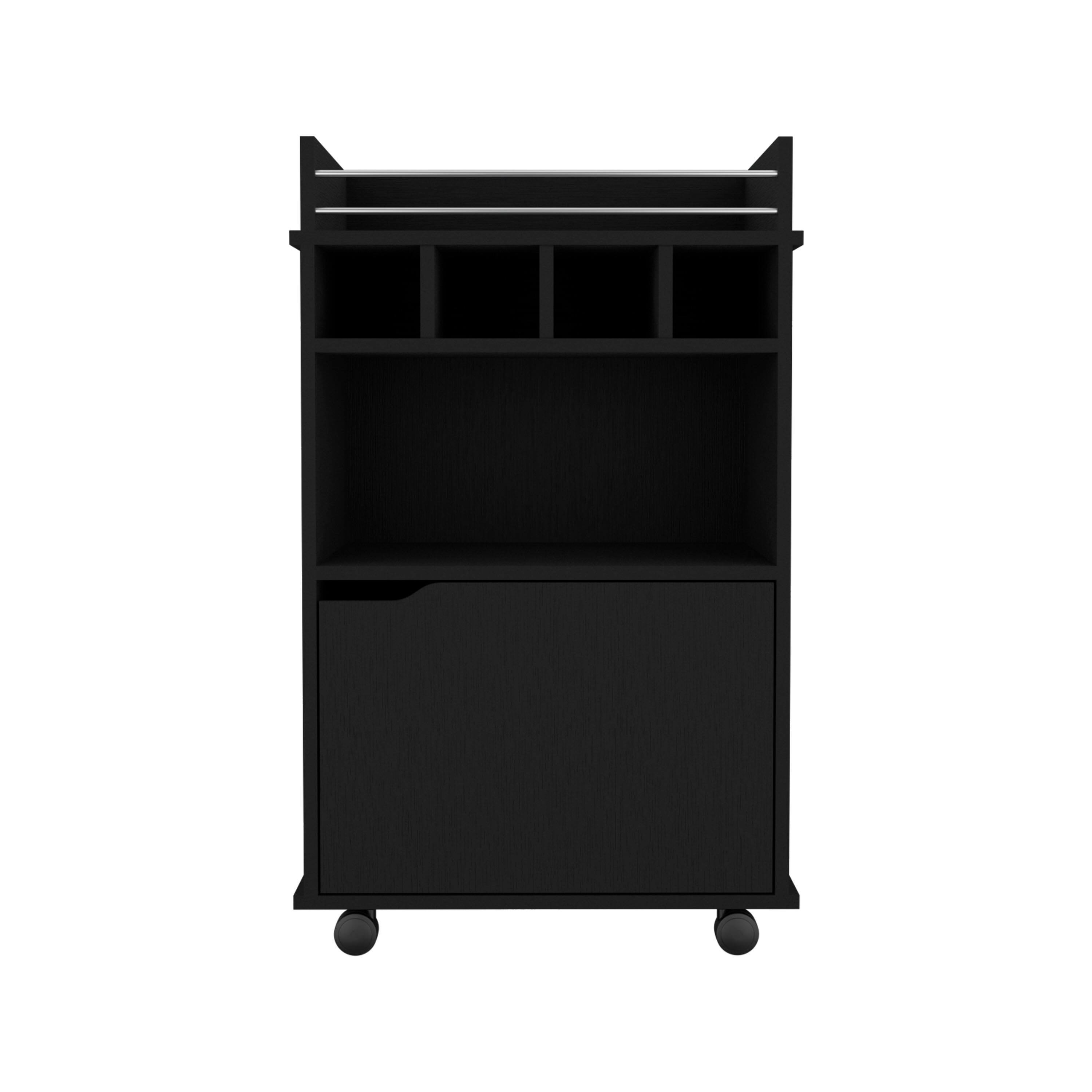 Alt View 3. TuHome - Phoenix Bar Cart with 2 Open Shelves, 4 Wine Cubbies, One Cabinet, Bar Room. - Black.