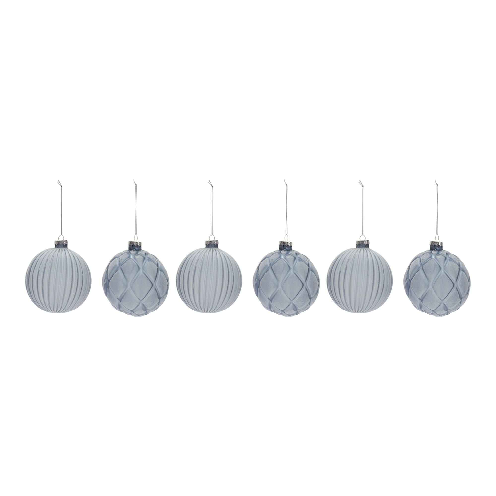 Back. BreeBe - Frosted Glass Ball Ornament (Set of 6) - Glacial Blue.