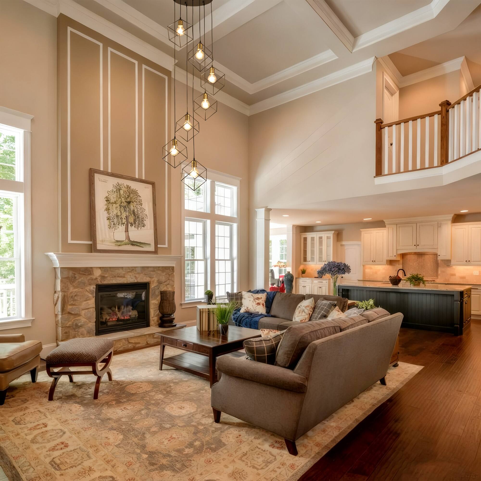 Left. RYHNUYNE - 7-Light Modern Foyer Chandelier,Black Long Pendant Light Fixture for High Ceilings Entryway,Large Staircase Chandeliers - Black.