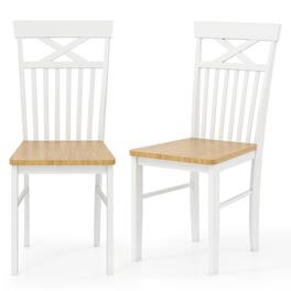 Gymax - Farmhouse Dining Chair Set of 2 Wooden Kitchen Chair w/ Rubber Wood Frame - Natural, White