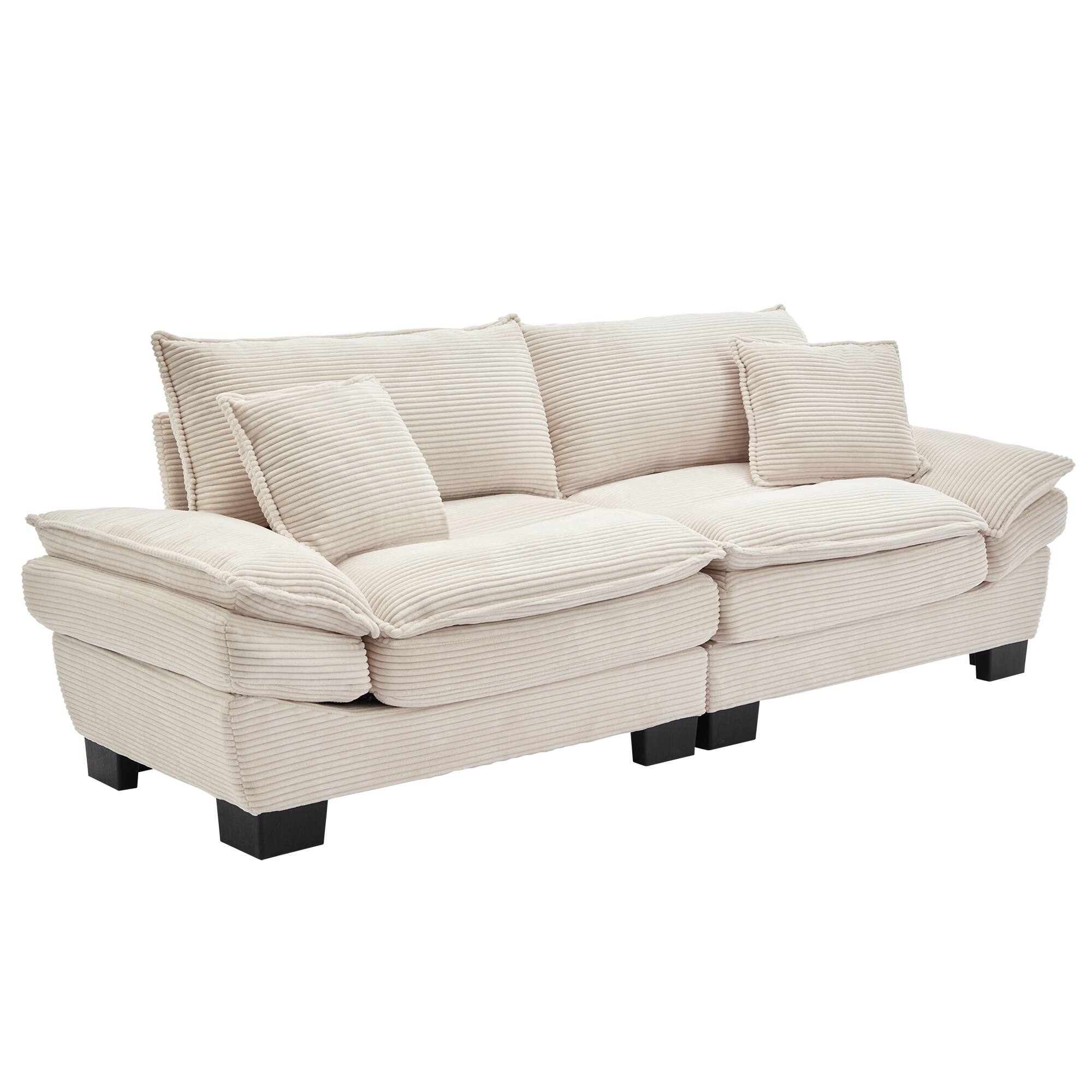 Left. APRILSOUL - Corduroy Sofa Sleeper Couch Loveseat Pillows Comfy Deep Seat Sofa Bedroom Living Room Apartment Office Dorm Beige - Beige.