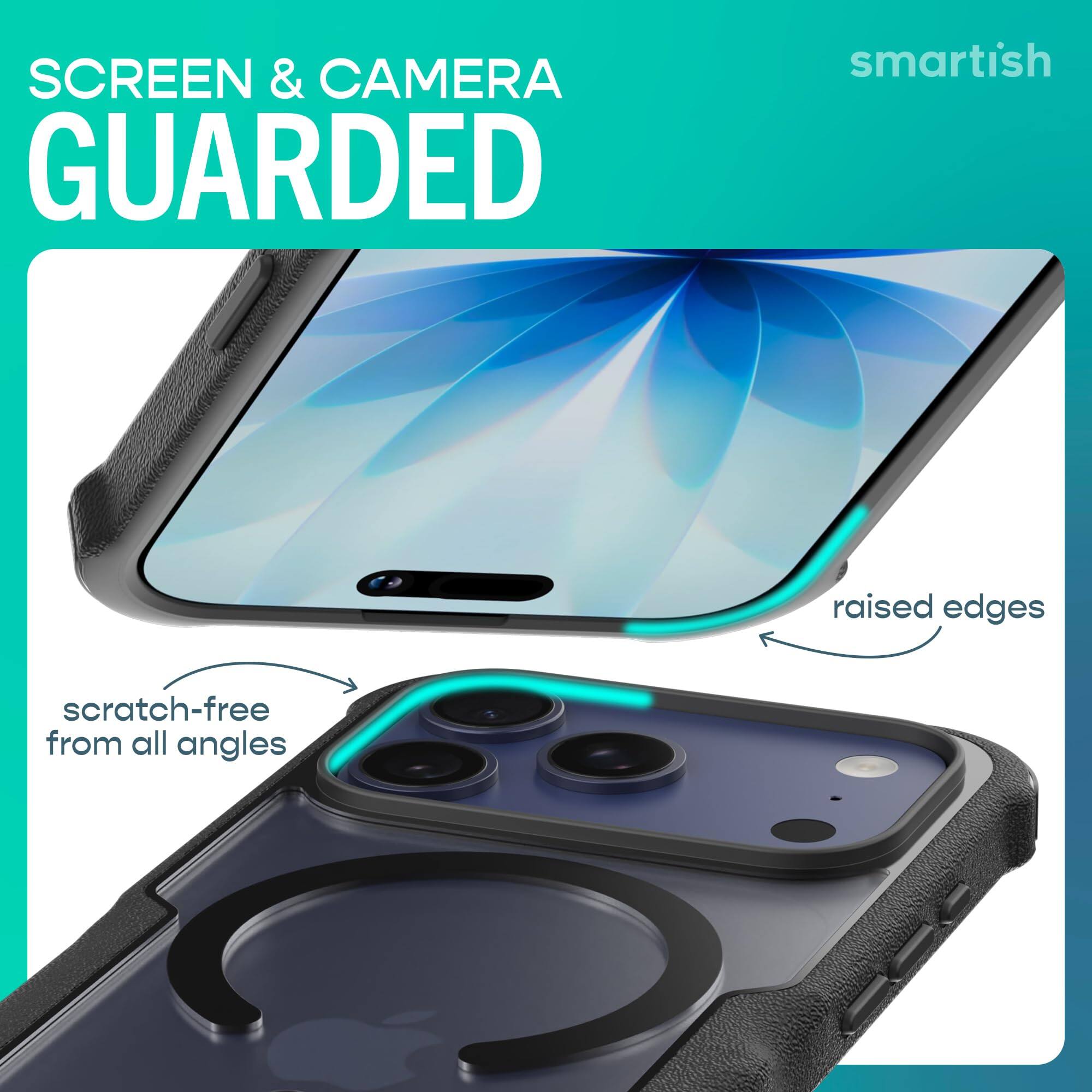 SCREEN & CAMERA GUARDED  
smartish  
raised edges  
scratch-free from all angles
