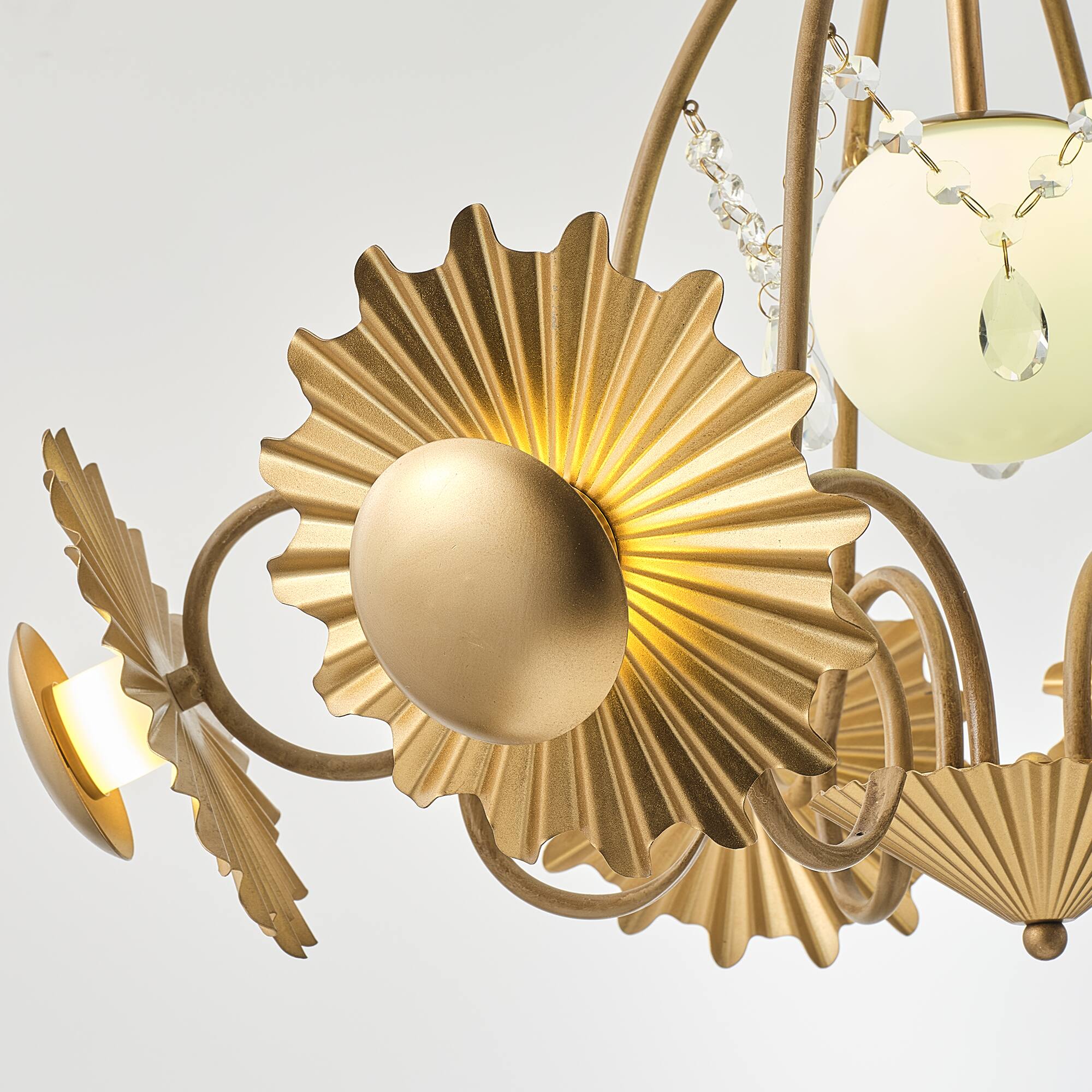 Alt View 8. Parrot Uncle - 26" Antique Gold Mid-Century Glam Sunburst LED Chandelier with Frosted Glass Globes - Gold.