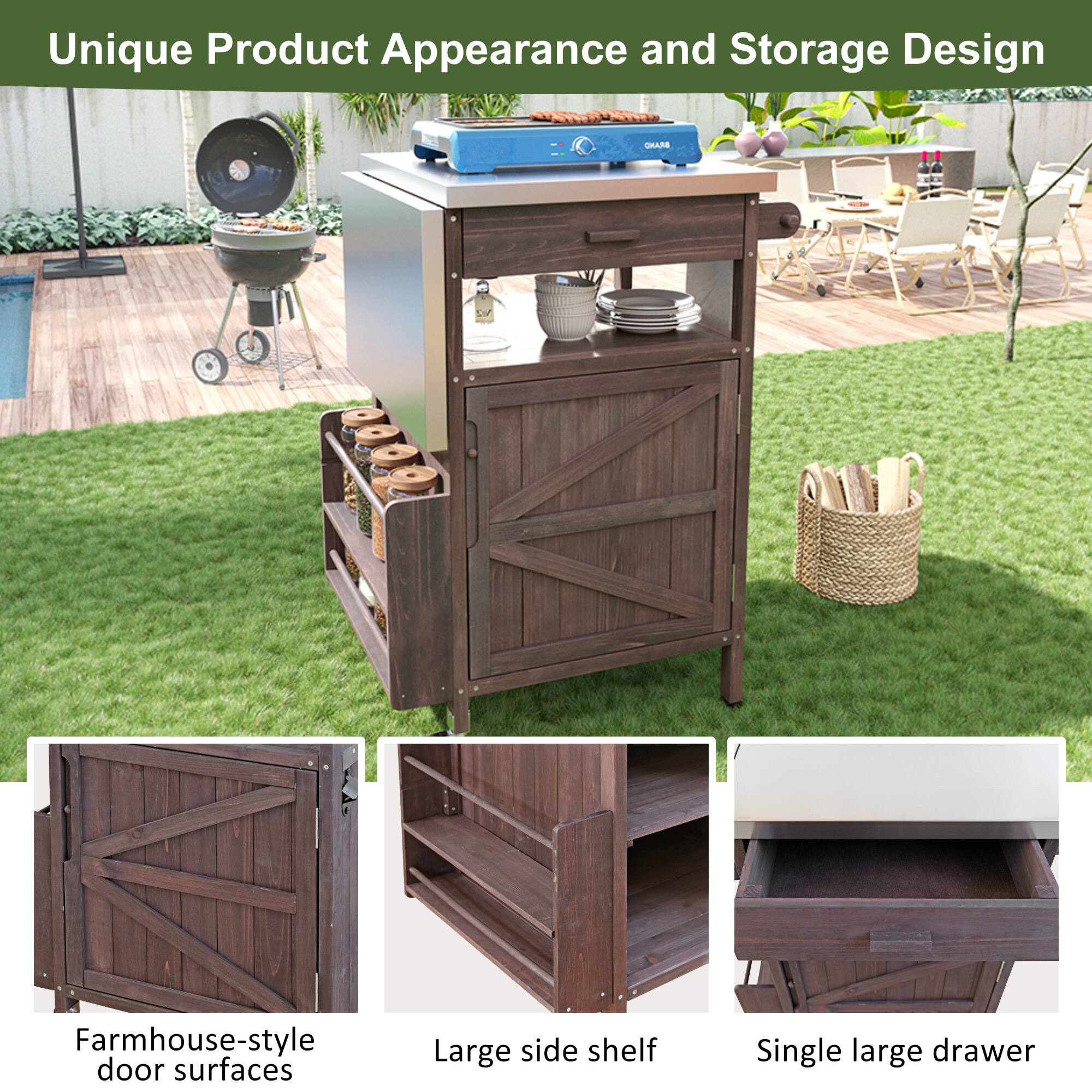Unique Product Appearance and Storage Design

Farmhouse-style door surfaces

Large side shelf

Single large drawer