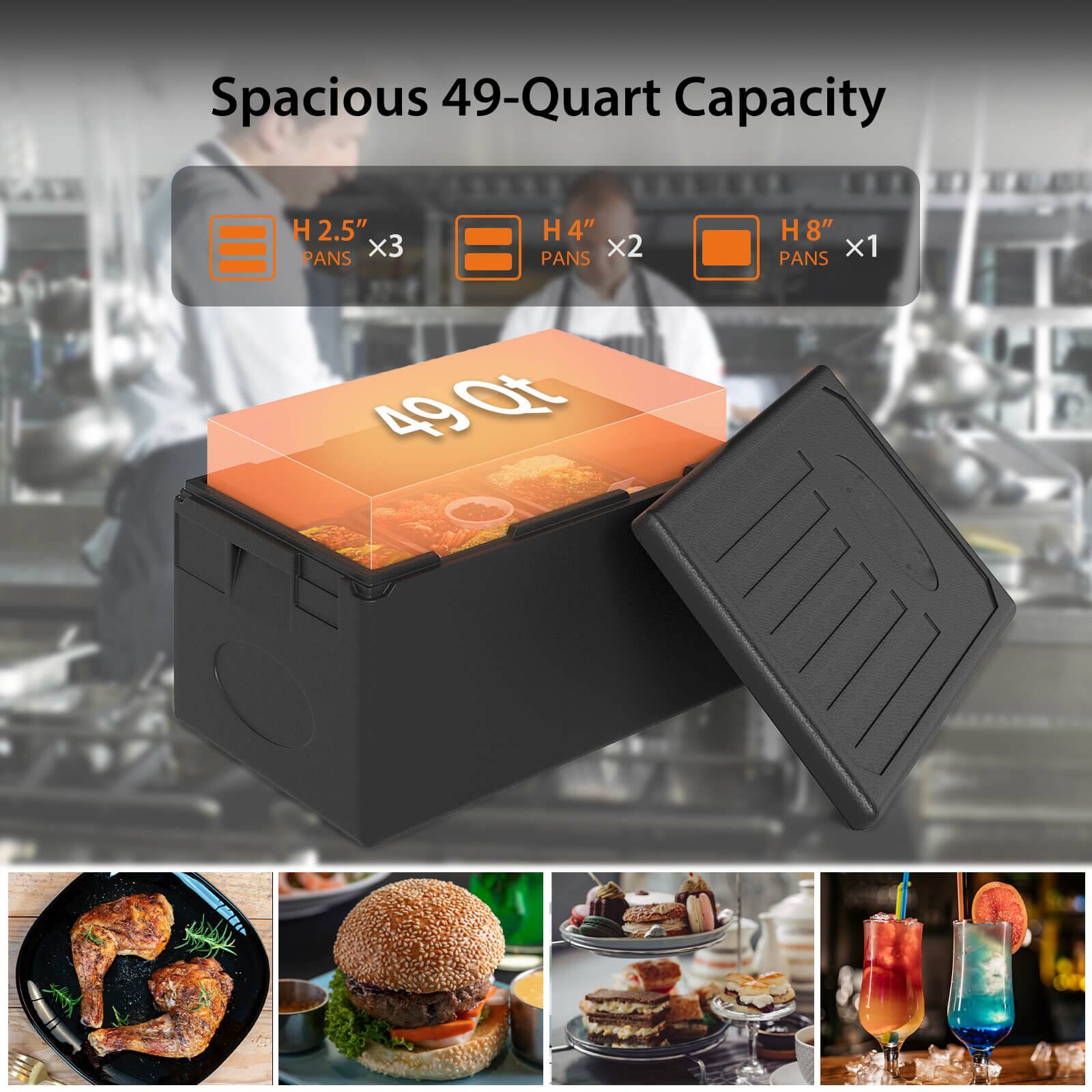 Spacious 49-Quart Capacity

- H 2.5" x3 PANS
- H 4" x2 PANS
- H 8" x1 PANS