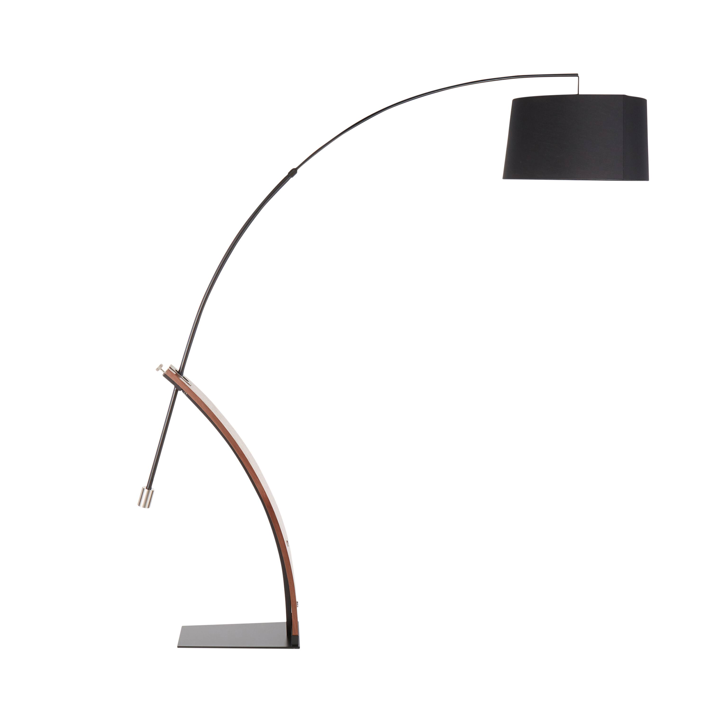 Left. Loheer - Loheer Mid-Century Modern Floor Lamp Walnut Wood Arched Standing Light with Black Linen Shade 74 Inch Tall - Walnut.