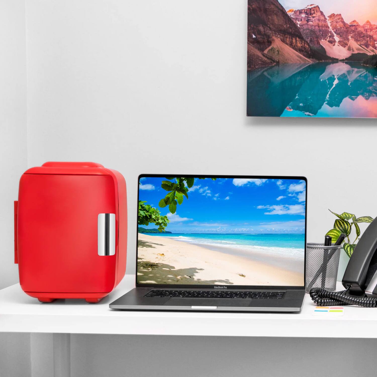 Back. Sweet - 4L/6 Can Compact Refrigerator, Portable Mini Fridge for AC/DC Skincare Refrigerator for Bedroom Office Car Dorm - Red.