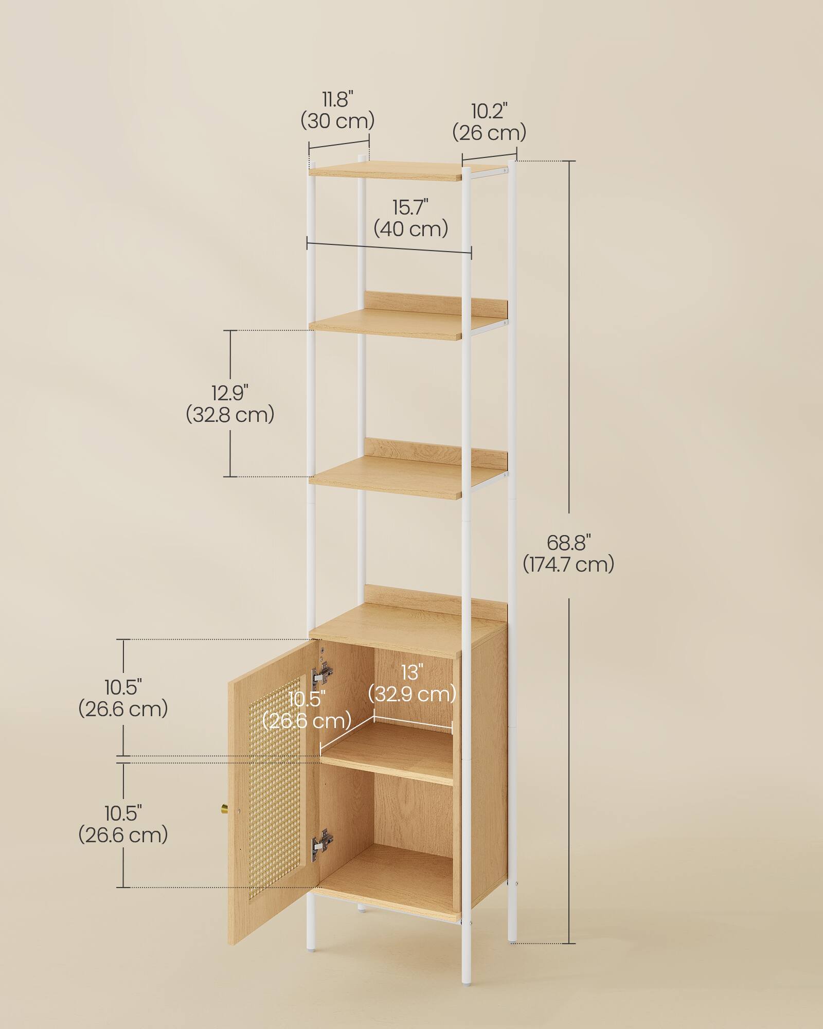 11.8" (30 cm)  
10.2" (26 cm)  
15.7" (40 cm)  
12.9" (32.8 cm)  
68.8" (174.7 cm)  
10.5" (26.6 cm)  
13" (32.9 cm)  
10.5" (26.6 cm)  
10.5" (26.6 cm)