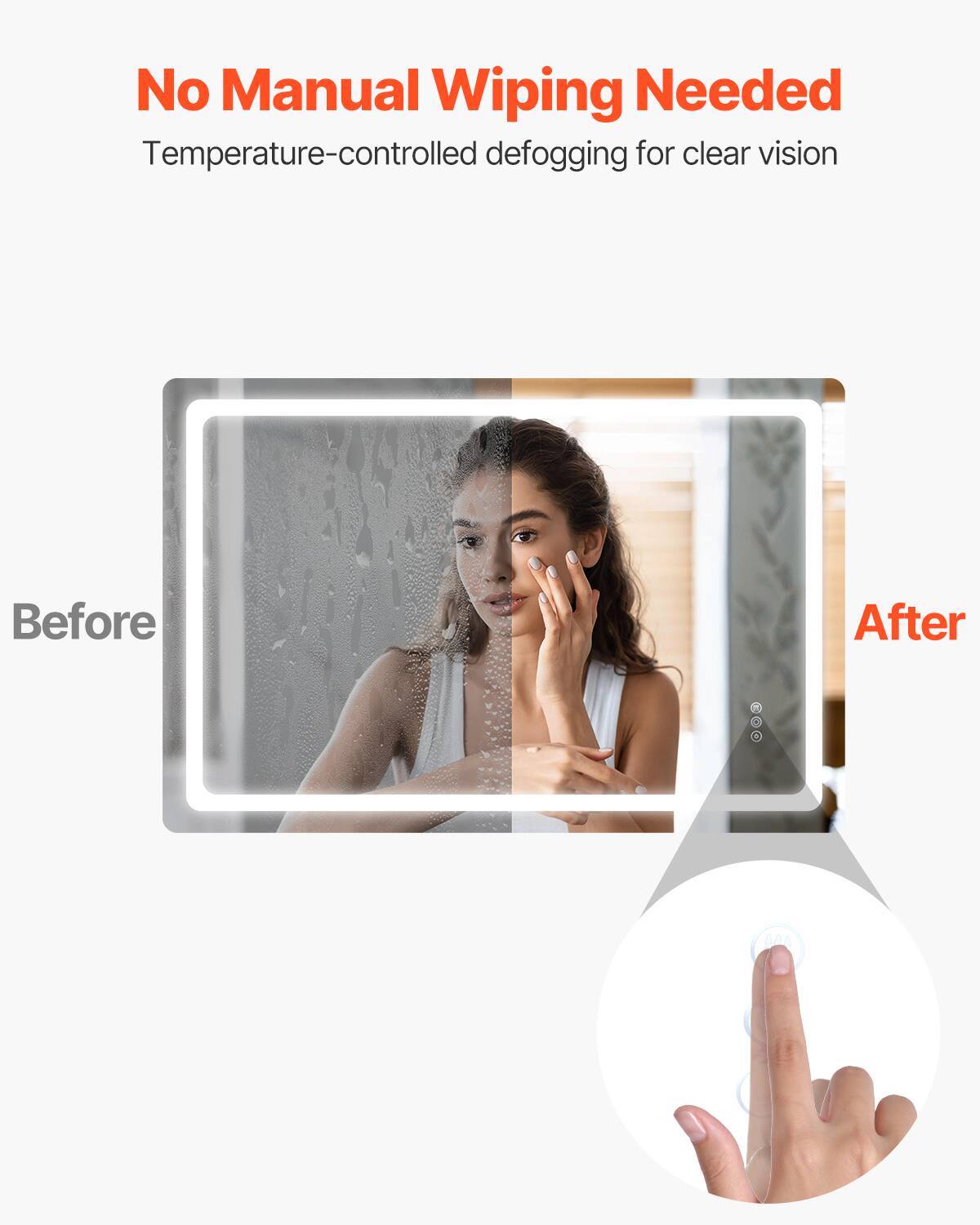 No Manual Wiping Needed  
Temperature-controlled defogging for clear vision  

Before  
After