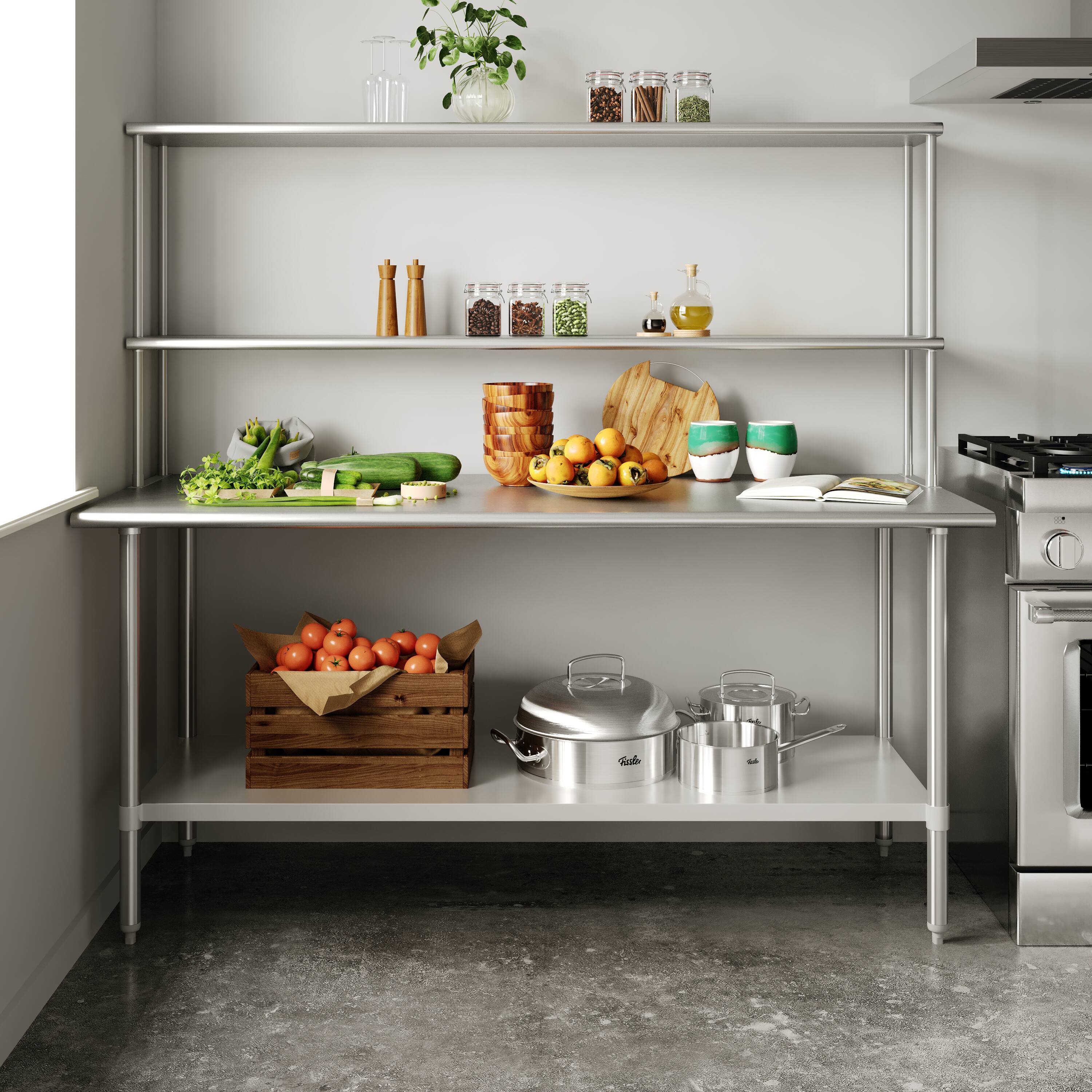 Alt View 1. Flash Furniture - Reader Portable Prep and Work Table with NSF Certified 18 Gauge Stainless Steel Top Shelf and Double Overshelves and Gal - Gray.