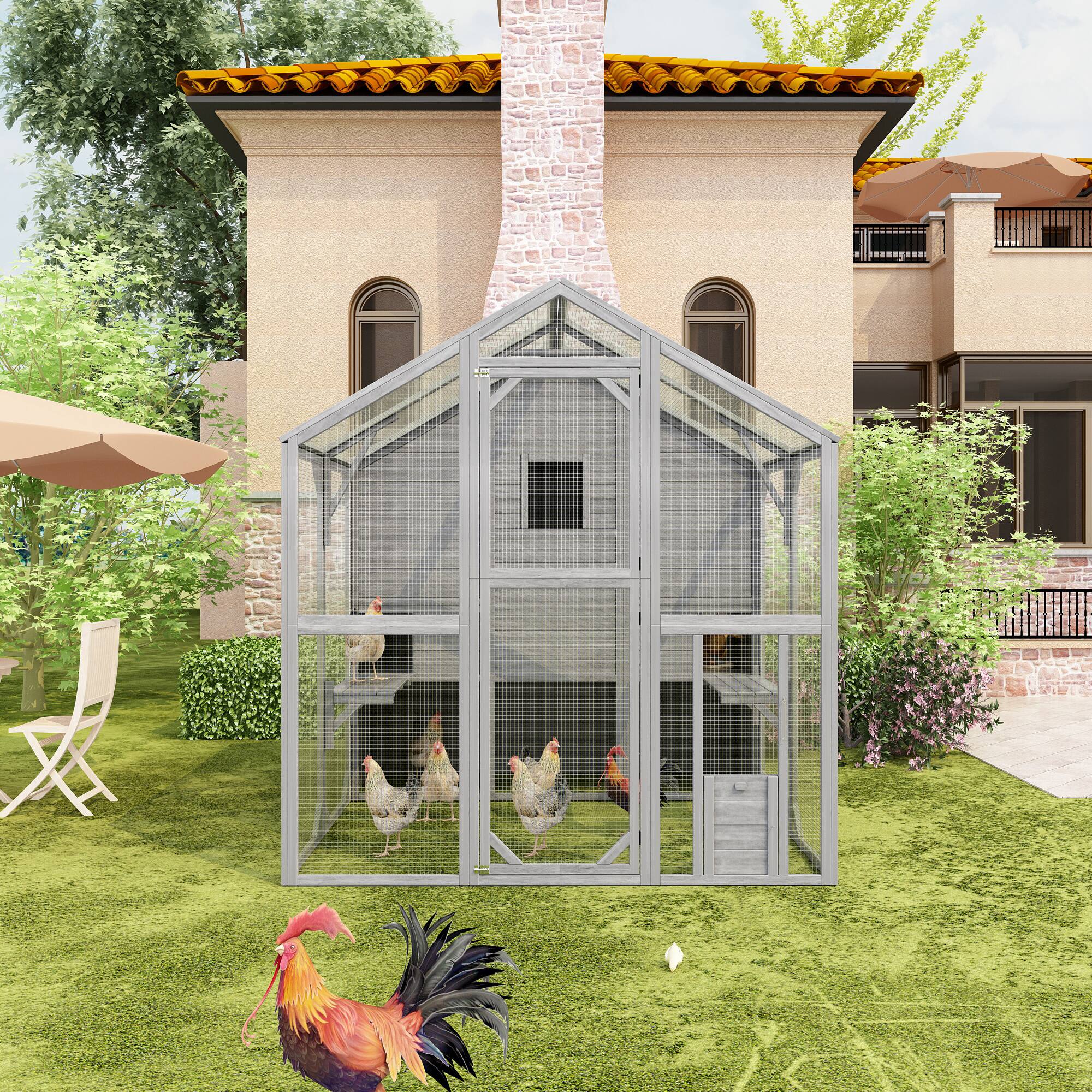 Front. Famapy - Large Outdoor Pet Cage with Galvanized Wire Mesh, Multi-Functional Small Animal Enclosure for Chickens, Cats, Rabbits.