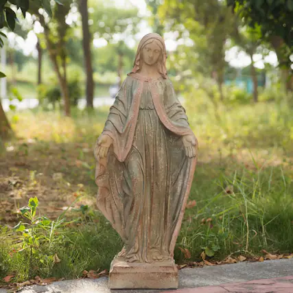 Front. Refined Abode Design - Virgin Mary Garden Statue Outdoor H31 Blessed Saint Mother Of God Large Holy Madonna Religious Sculpture Yard.