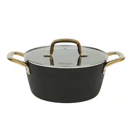 Front. Oster - Oster Abbottsford 4.4 Quart Nonstick Aluminum Dutch Oven with Glass Lid in Black - Black.